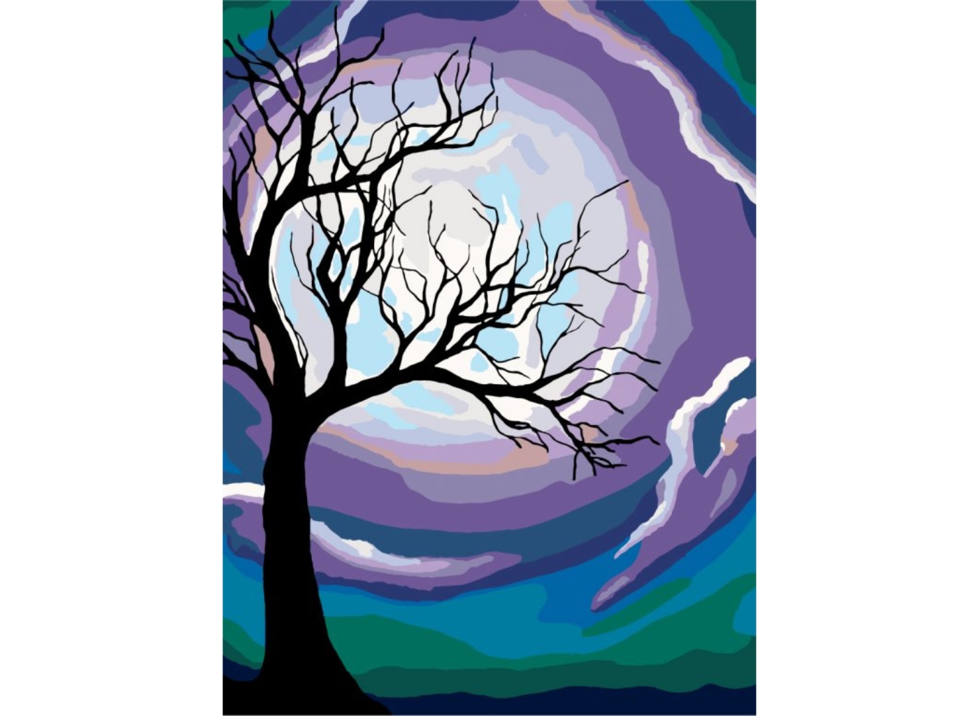 MALUJEŠ Malování podle čísel - STROM A FIALOVÝ MĚSÍC Rozměr: 60x80 cm, Rámování: bez rámu a bez vypnutí plátna