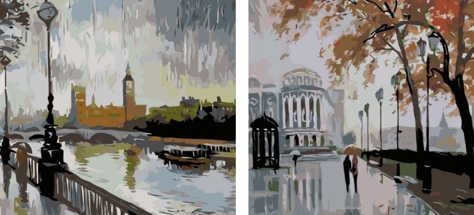MALUJEŠ Malování podle čísel - SET DEŠTIVÝ LONDÝN Rozměr: 50x50 cm, Rámování: bez rámu a bez vypnutí plátna