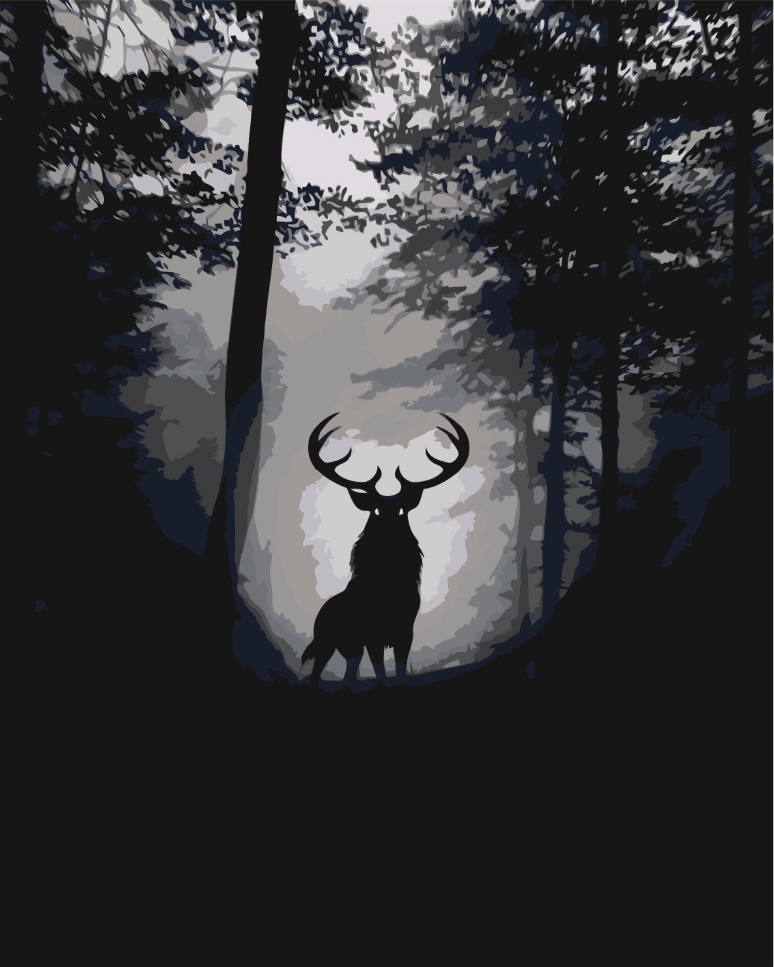 MALUJEŠ Malování podle čísel - JELEN V TEMNÉM HVOZDU Rozměr: 30x40 cm, Rámování: bez rámu a bez vypnutí plátna