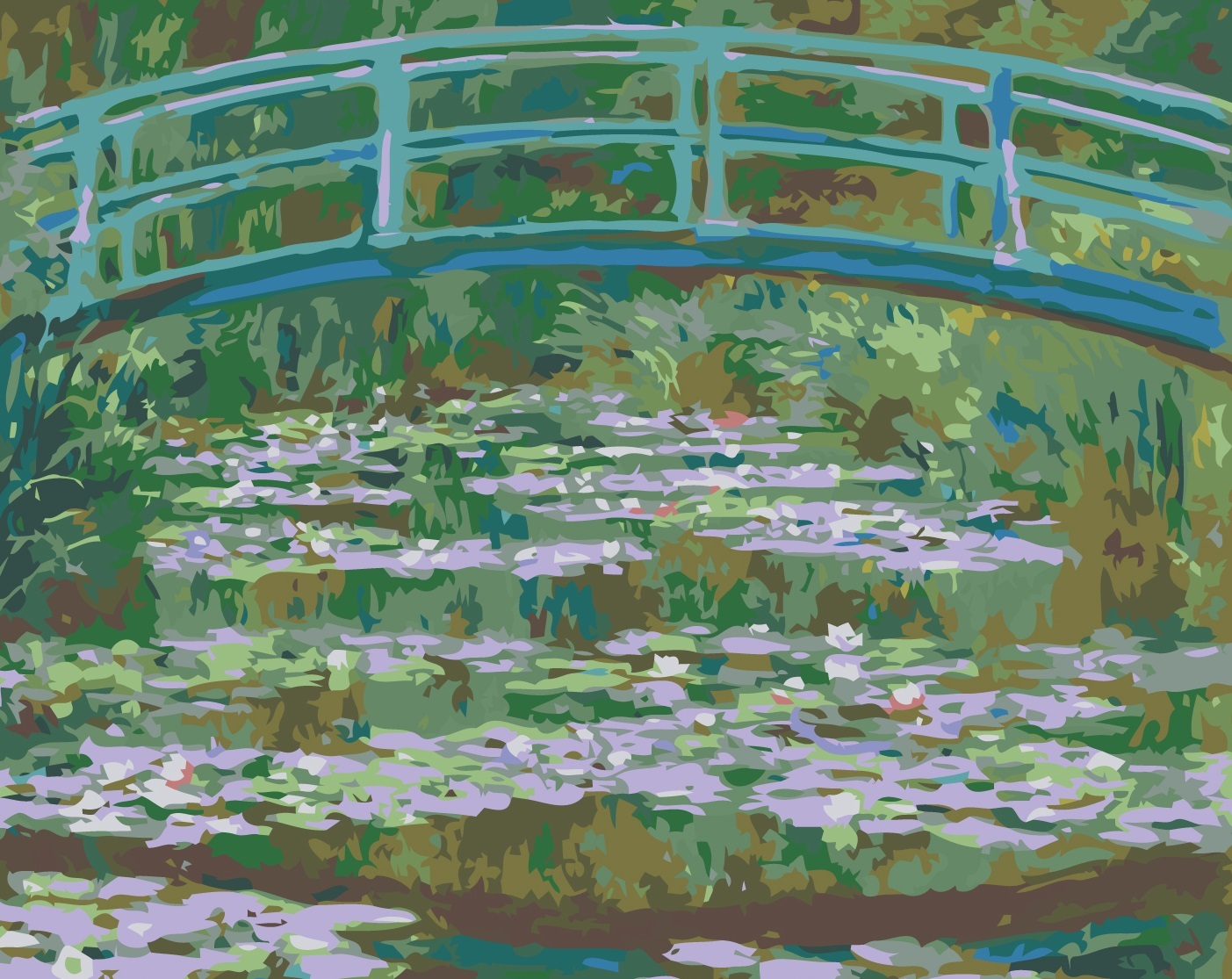 MALUJEŠ Malování podle čísel - LEKNÍNY POD ZAHRADNÍM MŮSTKEM (CLAUDE MONET) Rozměr: 80x100 cm, Rámování: vypnuté plátno na rám
