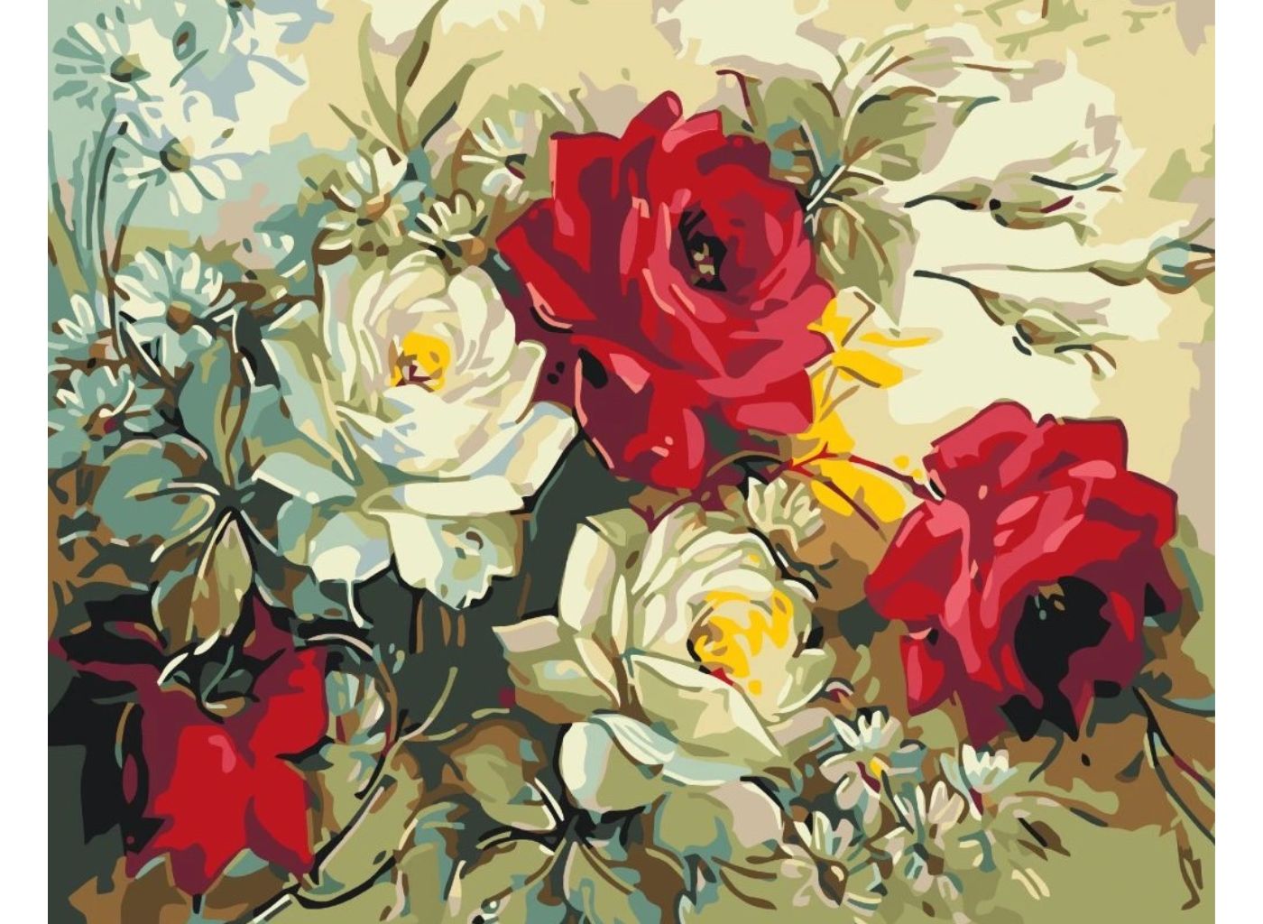 MALUJEŠ Malování podle čísel - KYTICE MALOVANÝCH RŮŽÍ Rozměr: 30 x 40 cm, Rámování: bez rámu a bez vypnutí plátna