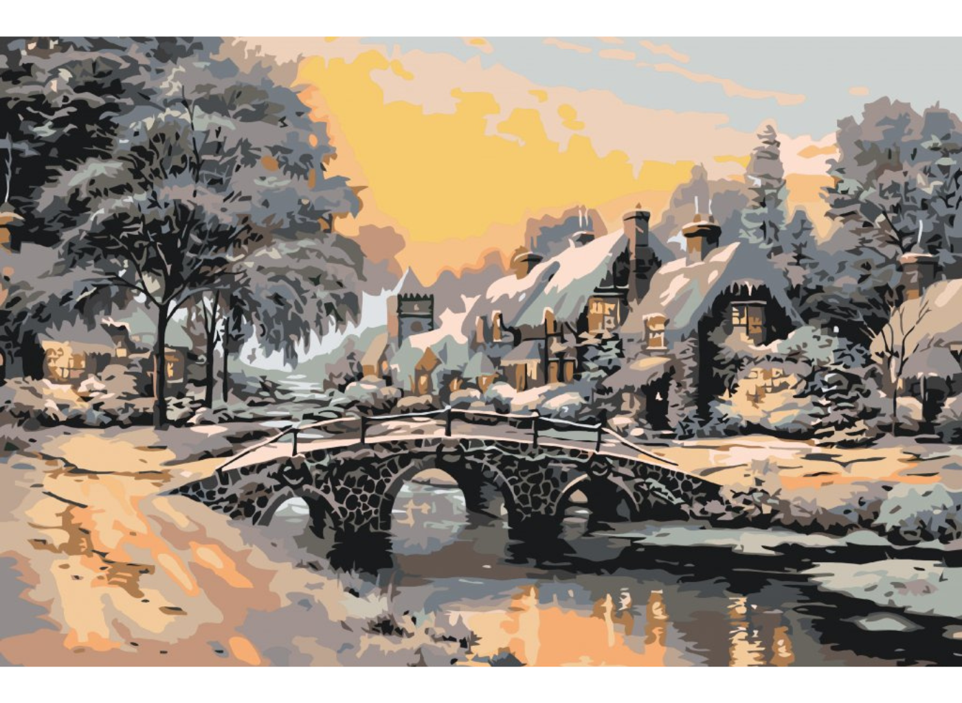 MALUJEŠ Malování podle čísel - MOST PŘES ZAMRZLOU ŘÍČKU Rozměr: 40x60 cm, Rámování: vypnuté plátno na rám