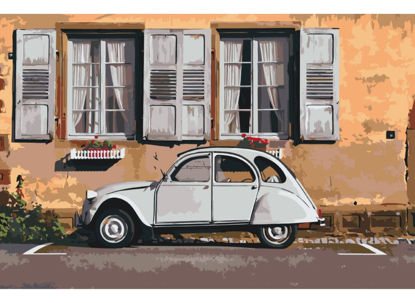MALUJEŠ Malování podle čísel - AUTO PŘED STARÝM DOMEM Rozměr: 80x120 cm, Rámování: vypnuté plátno na rám