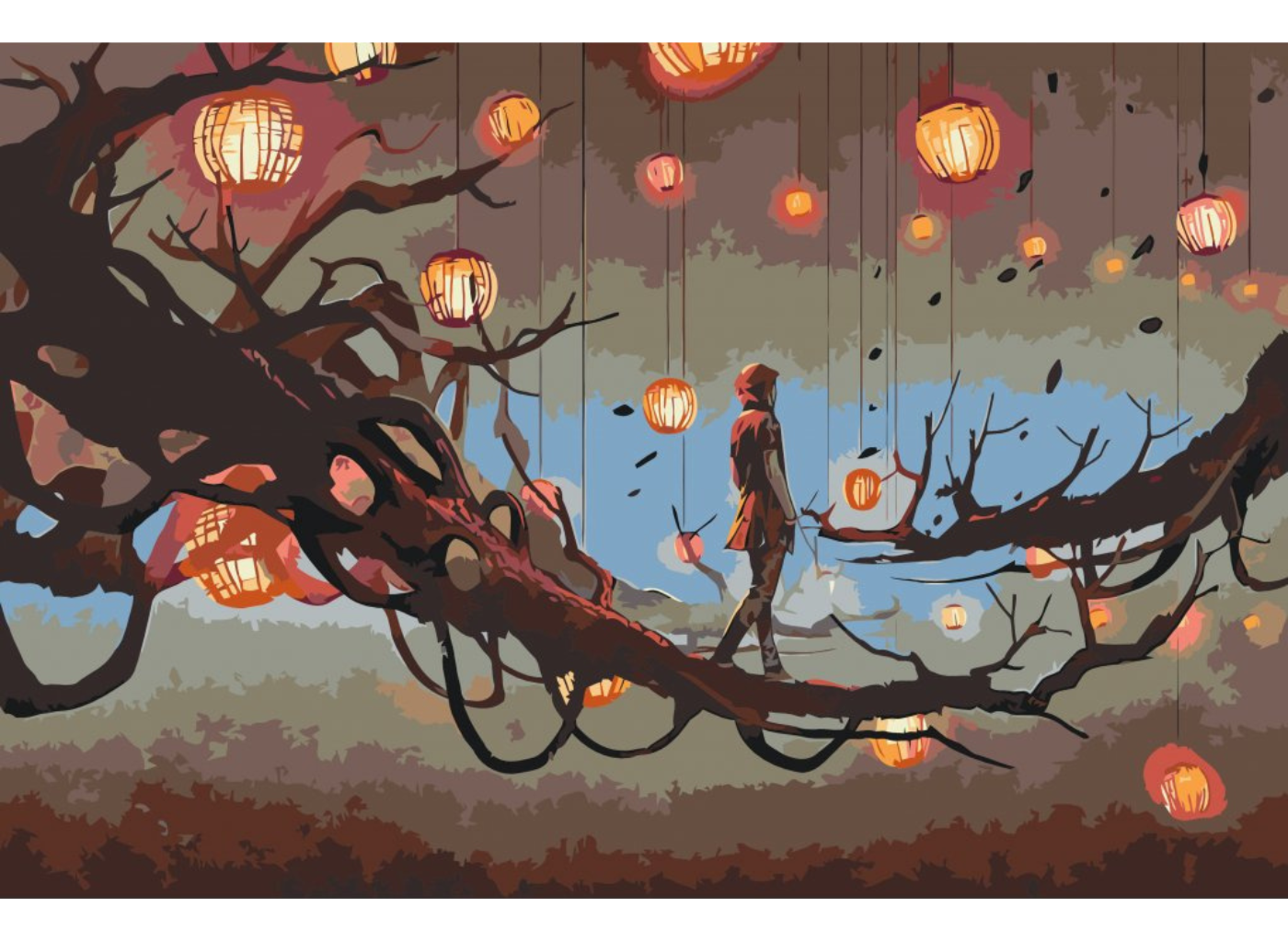 MALUJEŠ Malování podle čísel - VE SVĚTĚ LAMPIONŮ Rozměr: 40x60 cm, Rámování: vypnuté plátno na rám