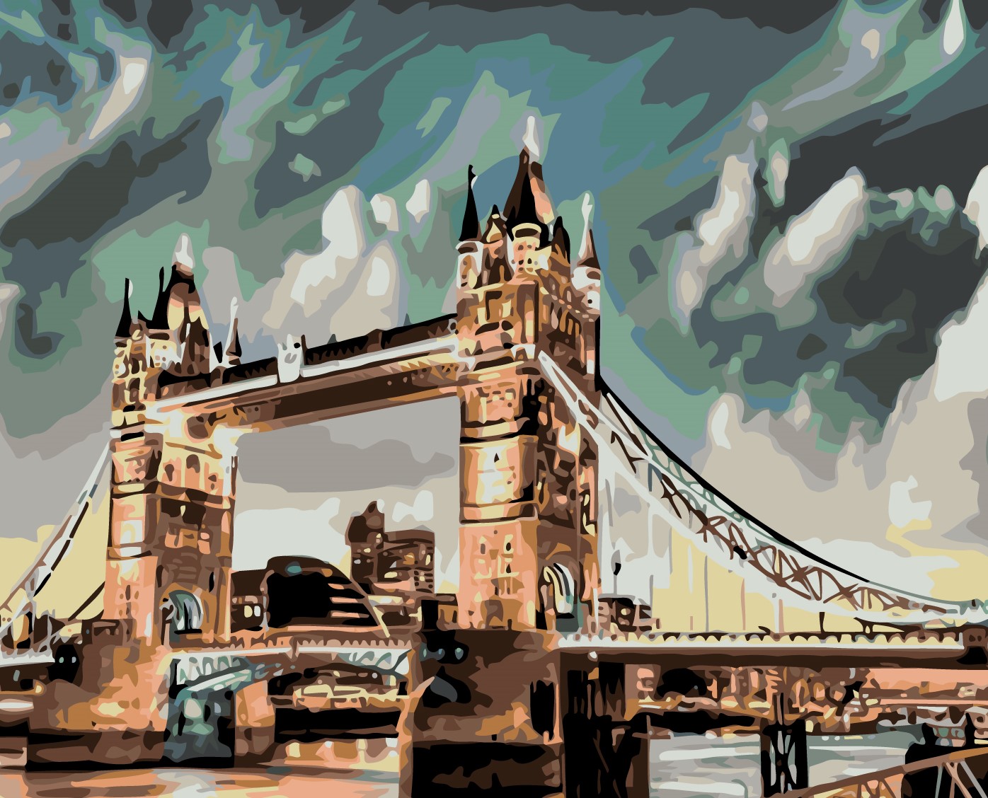 MALUJEŠ Malování podle čísel - BOUŘE NAD TOWER BRIDGE Rozměr: 60x80 cm, Rámování: bez rámu a bez vypnutí plátna