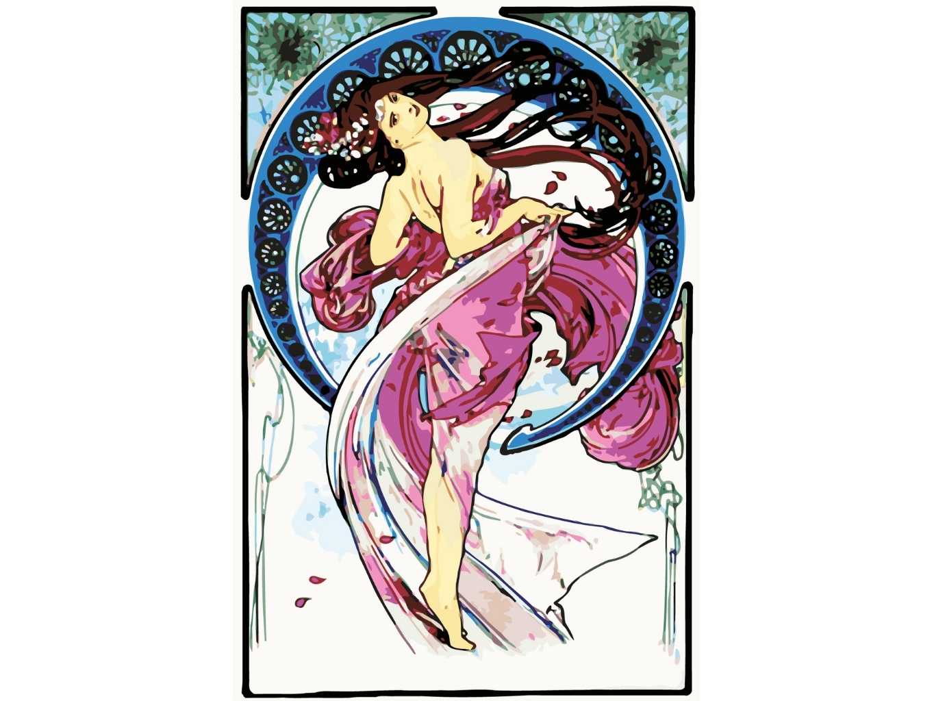 MALUJEŠ Malování podle čísel - A.MUCHA - TANEC Rozměr: 80x120 cm, Rámování: bez rámu a bez vypnutí plátna