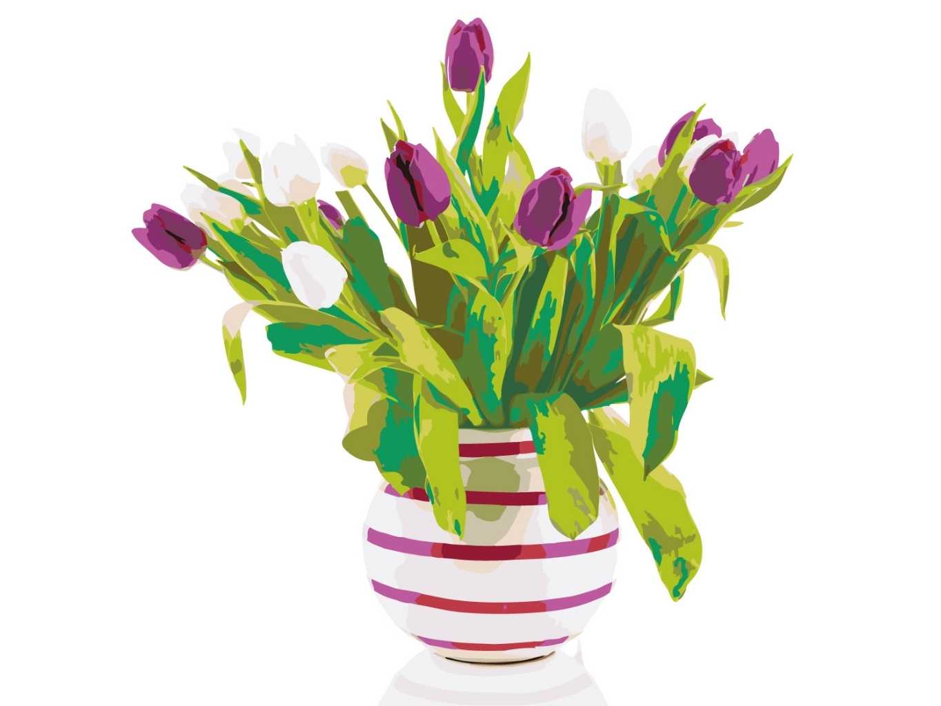 MALUJEŠ Malování podle čísel - TULIPÁNY V PRUHOVANÉ VÁZE Rozměr: 80x80 cm, Rámování: vypnuté plátno na rám