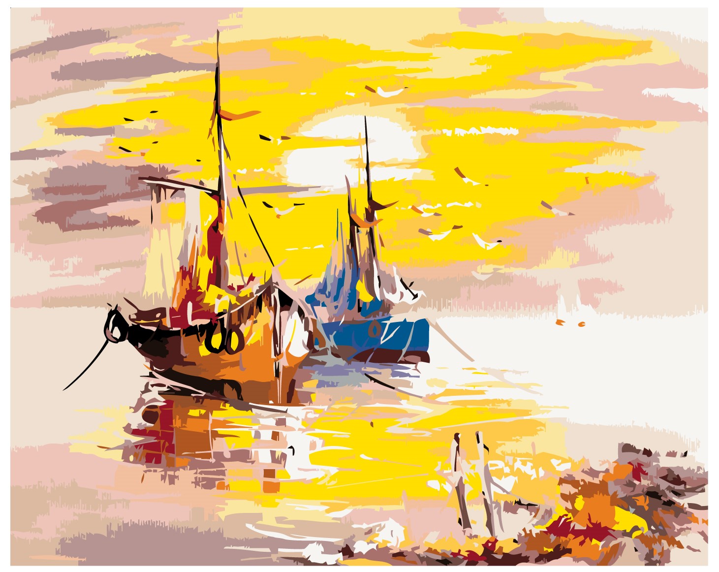 MALUJEŠ Malování podle čísel - BÁRKY PŘI ZÁPADU SLUNCE Rozměr: 80x100 cm, Rámování: vypnuté plátno na rám