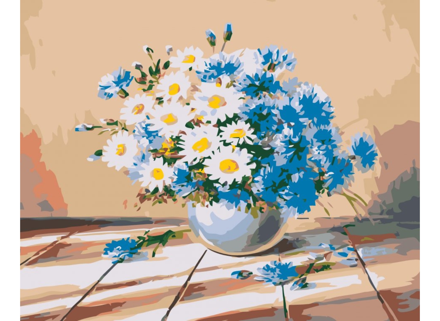 MALUJEŠ Malování podle čísel - KOPRETINY A MODRÁ KVÍTKA VE VÁZE Rozměr: 80x100 cm, Rámování: vypnuté plátno na rám