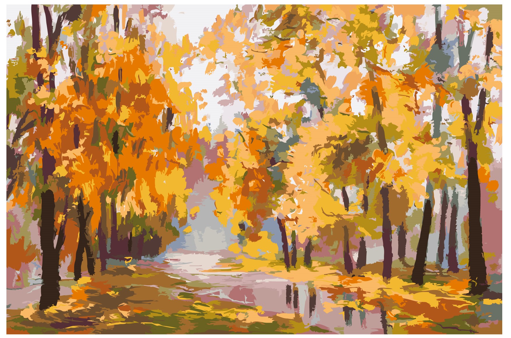 MALUJEŠ Malování podle čísel - LISTOPADOVÁ DEŠTIVÁ PROCHÁZKA Rozměr: 60x80 cm, Rámování: vypnuté plátno na rám