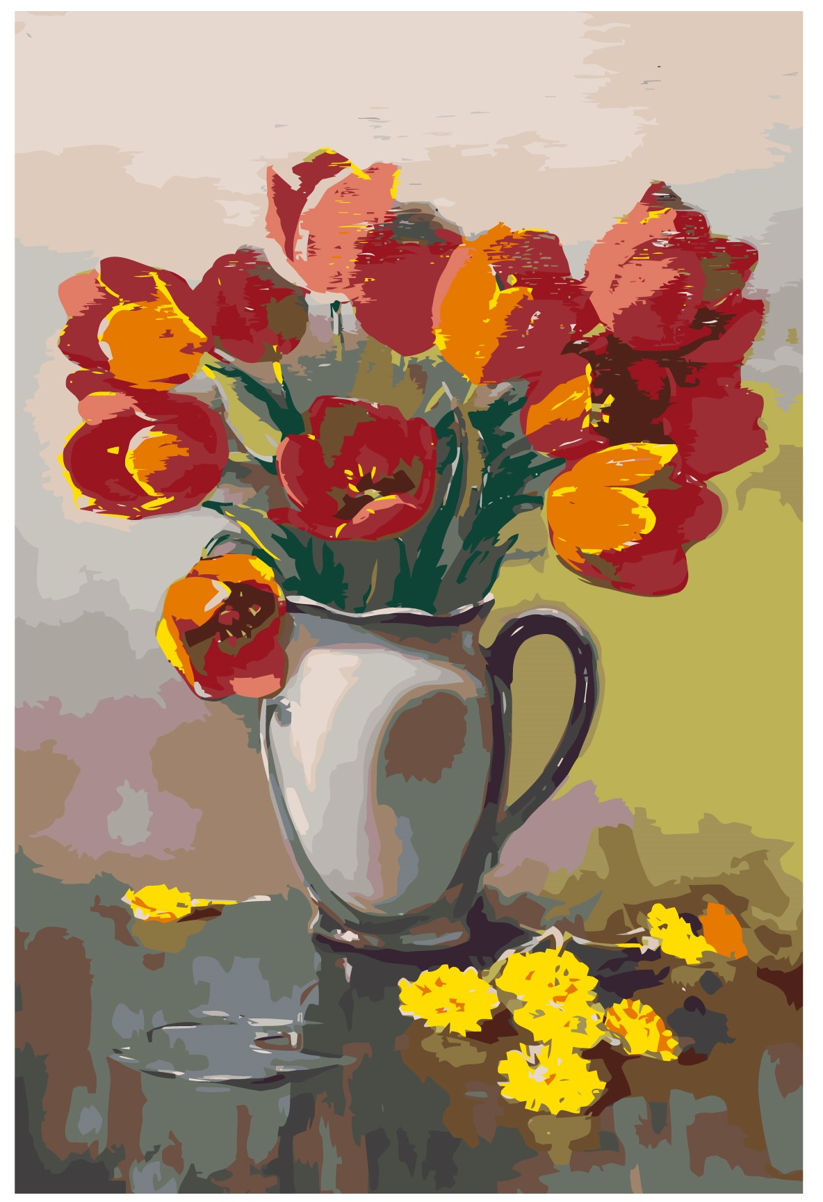 MALUJEŠ Malování podle čísel - ČERVENÉ TULIPÁNY Rozměr: 40x60 cm, Rámování: vypnuté plátno na rám