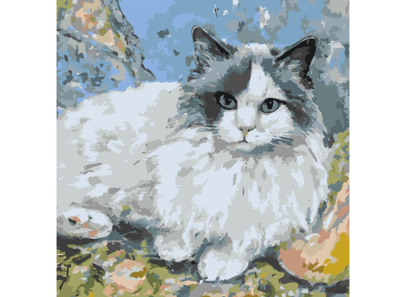 MALUJEŠ Malování podle čísel - MODROBÍLÁ KOČKA Rozměr: 50x50 cm, Rámování: bez rámu a bez vypnutí plátna