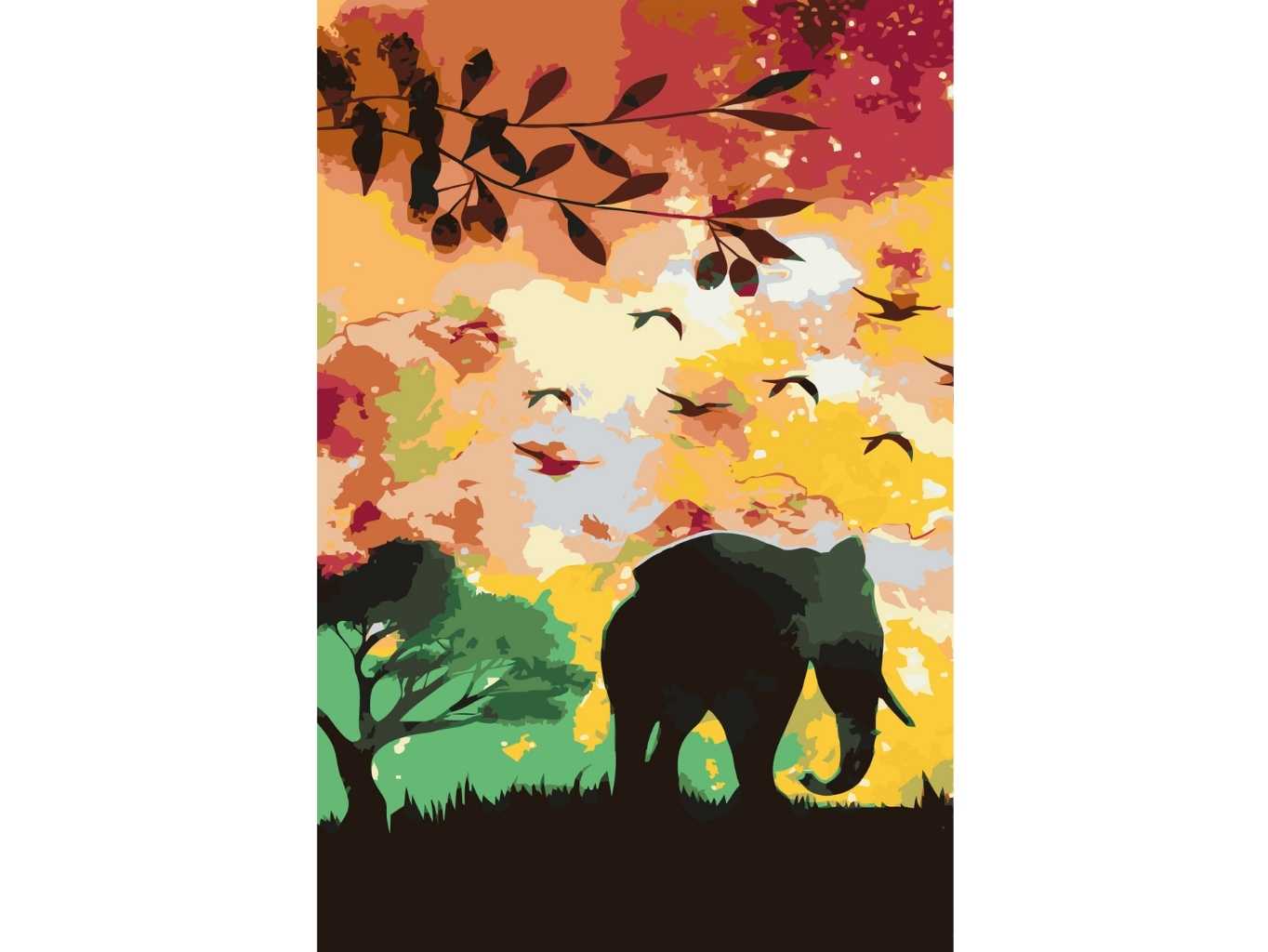 MALUJEŠ Malování podle čísel - SLON A BAREVNÁ OBLOHA Rozměr: 40x60 cm, Rámování: bez rámu a bez vypnutí plátna