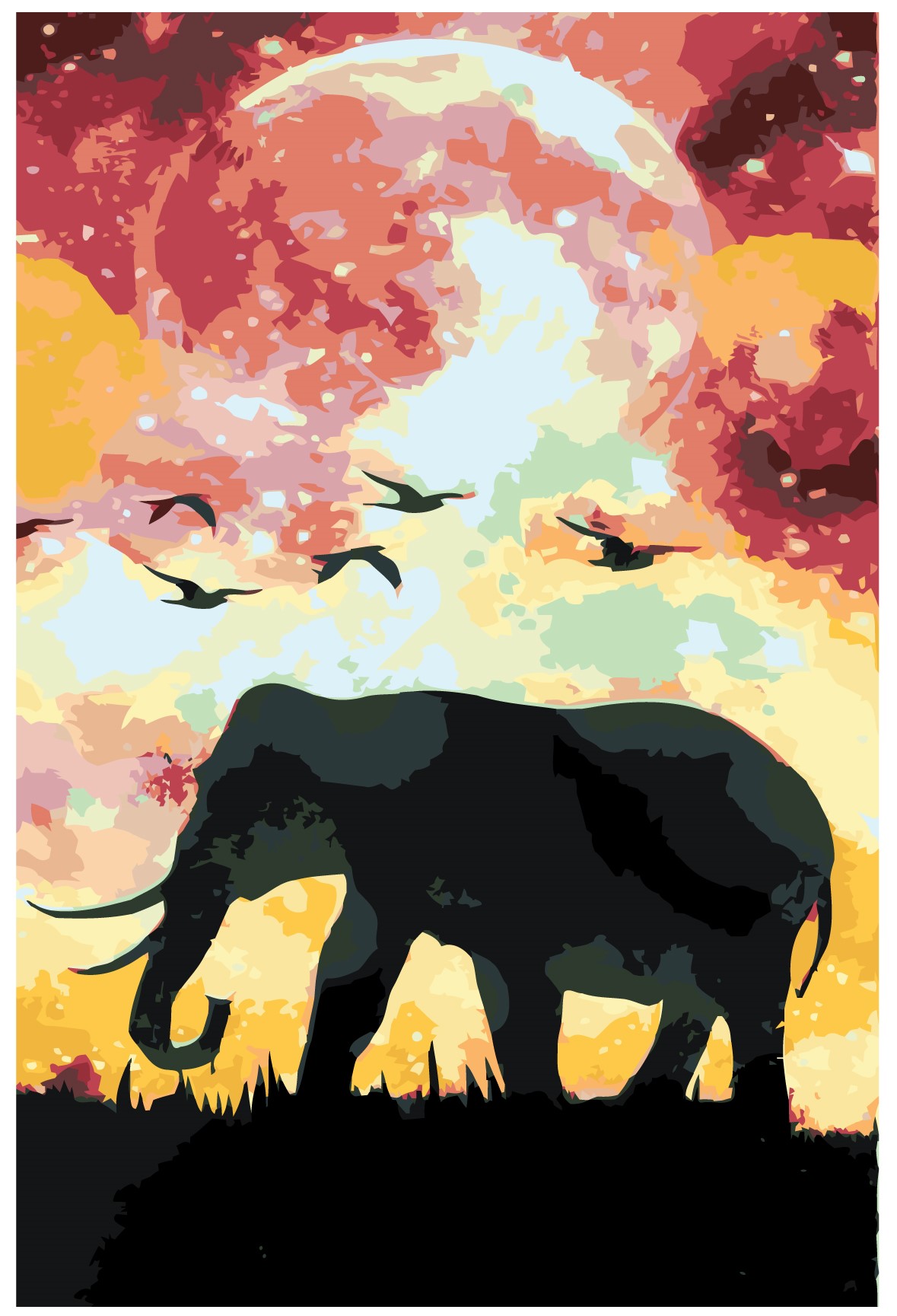 MALUJEŠ Malování podle čísel - SLON A BAREVNÁ OBLOHA II Rozměr: 80x120 cm, Rámování: bez rámu a bez vypnutí plátna
