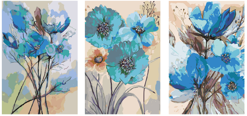 MALUJEŠ Malování podle čísel - SET MODRÉ KVĚTINY Rozměr: 60x80 cm, Rámování: vypnuté plátno na rám