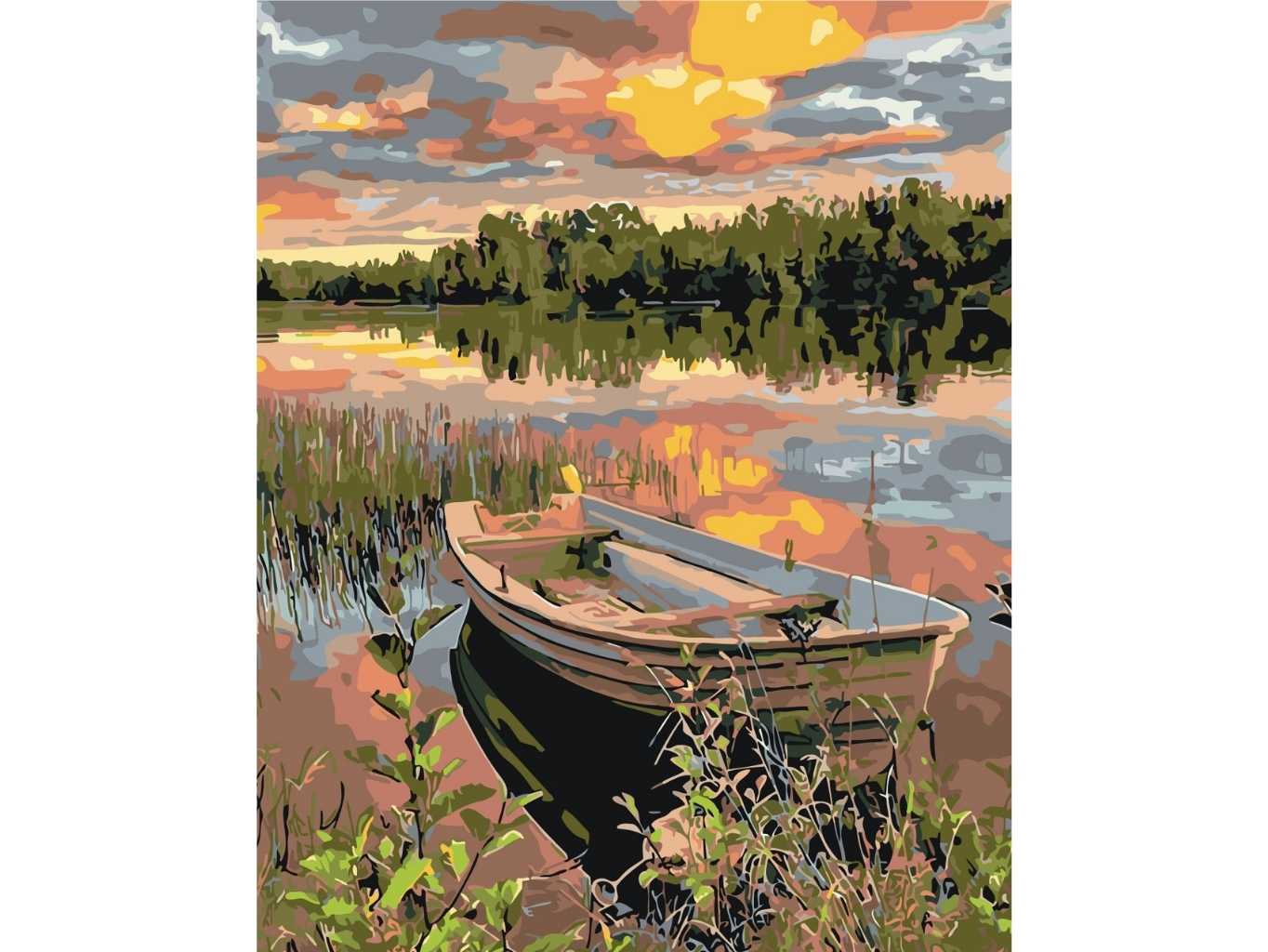 MALUJEŠ Malování podle čísel - LOĎKA V RÁKOSÍ Rozměr: 80x100 cm, Rámování: bez rámu a bez vypnutí plátna