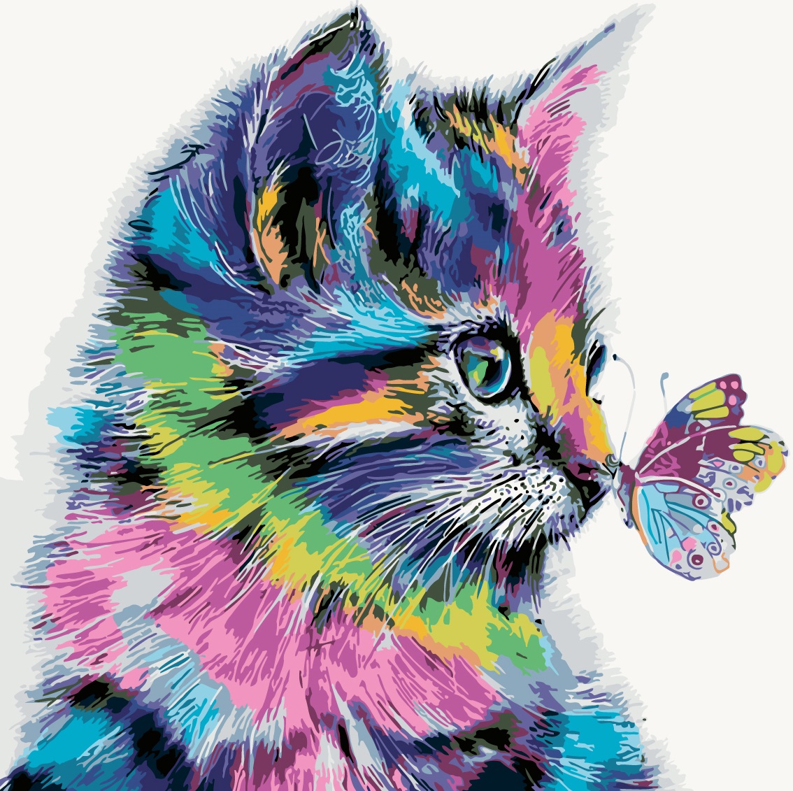MALUJEŠ Malování podle čísel - KOČIČKA S MOTÝLKEM Rozměr: 50x50 cm, Rámování: bez rámu a bez vypnutí plátna