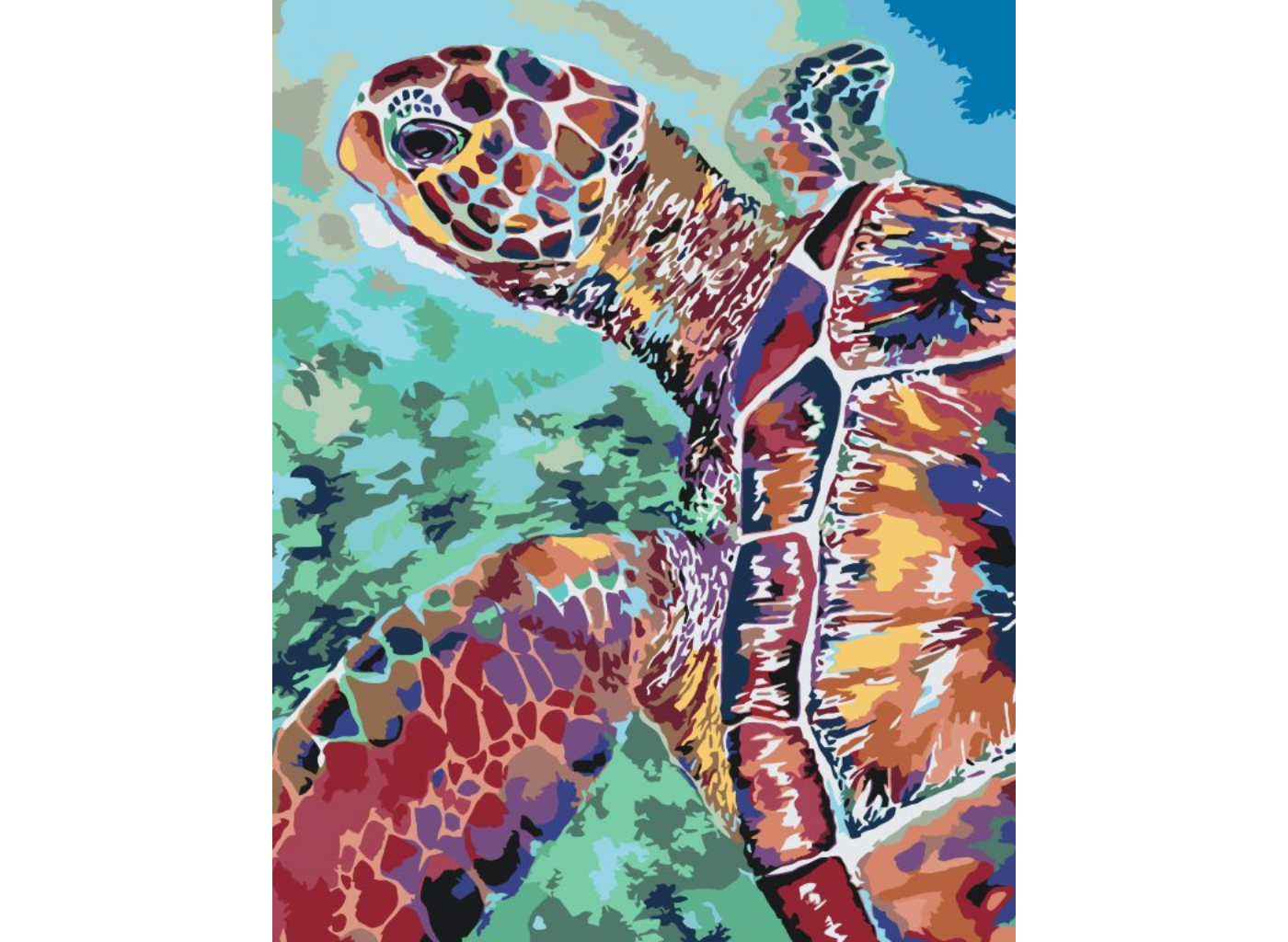 MALUJEŠ Malování podle čísel - BAREVNÁ MOŘSKÁ ŽELVA Rozměr: 80x100 cm, Rámování: vypnuté plátno na rám