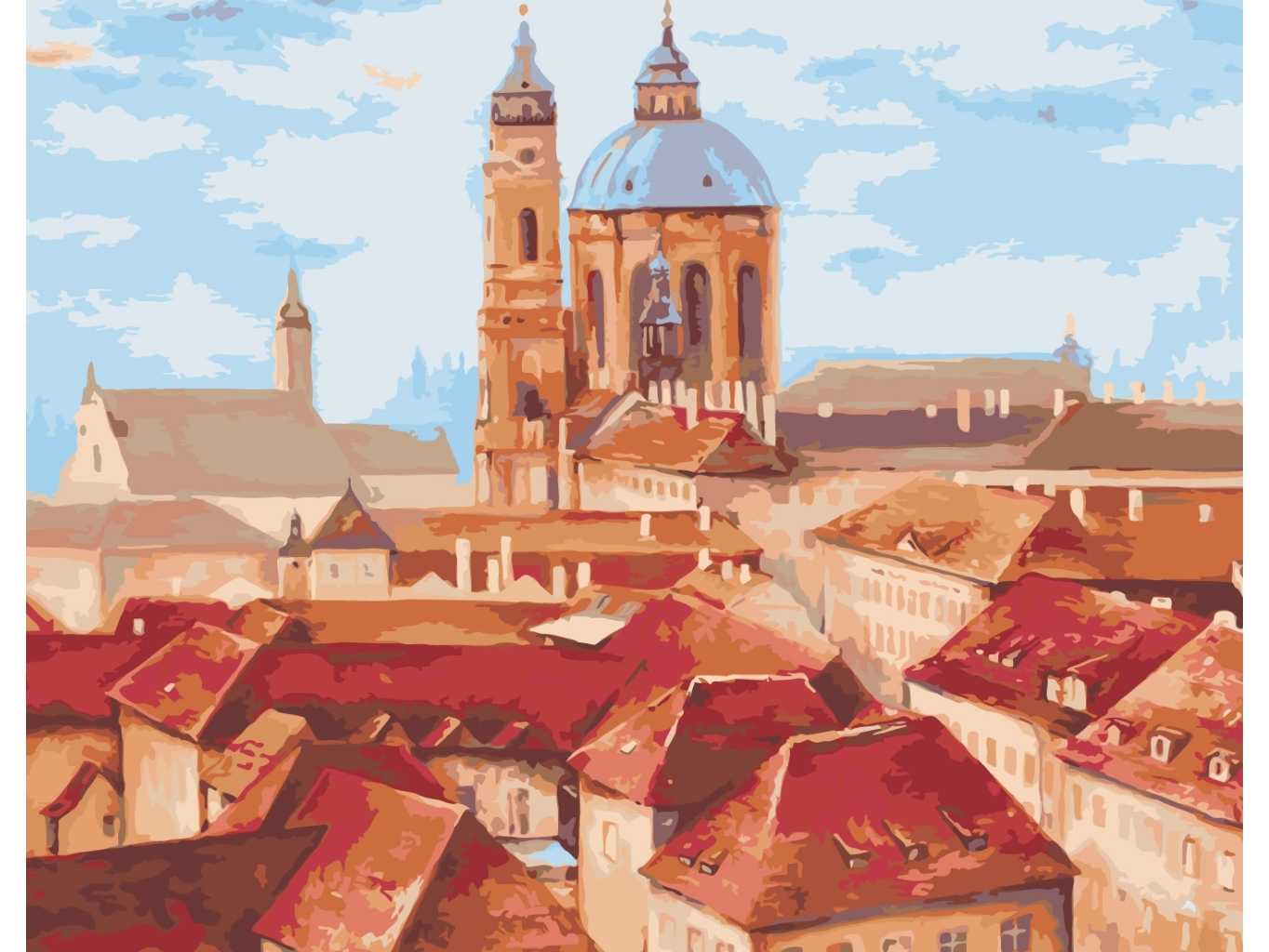 MALUJEŠ Malování podle čísel - OBRAZY OD IRENY - ČERVENÉ STŘECHY Rozměr: 60x80 cm, Rámování: vypnuté plátno na rám
