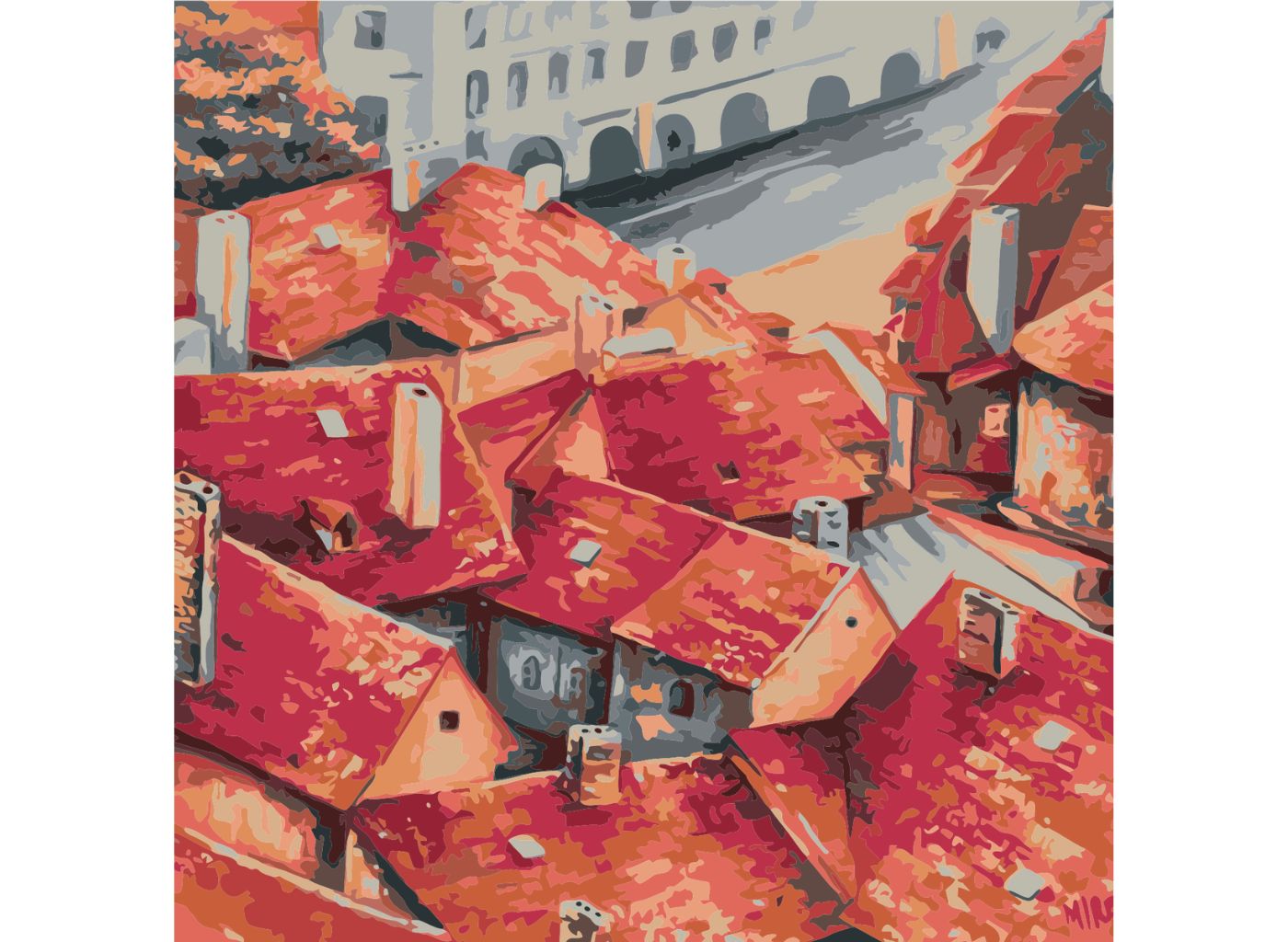 MALUJEŠ Malování podle čísel - OBRAZY OD IRENY - PRAŽSKÉ STŘECHY Rozměr: 50x50 cm, Rámování: bez rámu a bez vypnutí plátna
