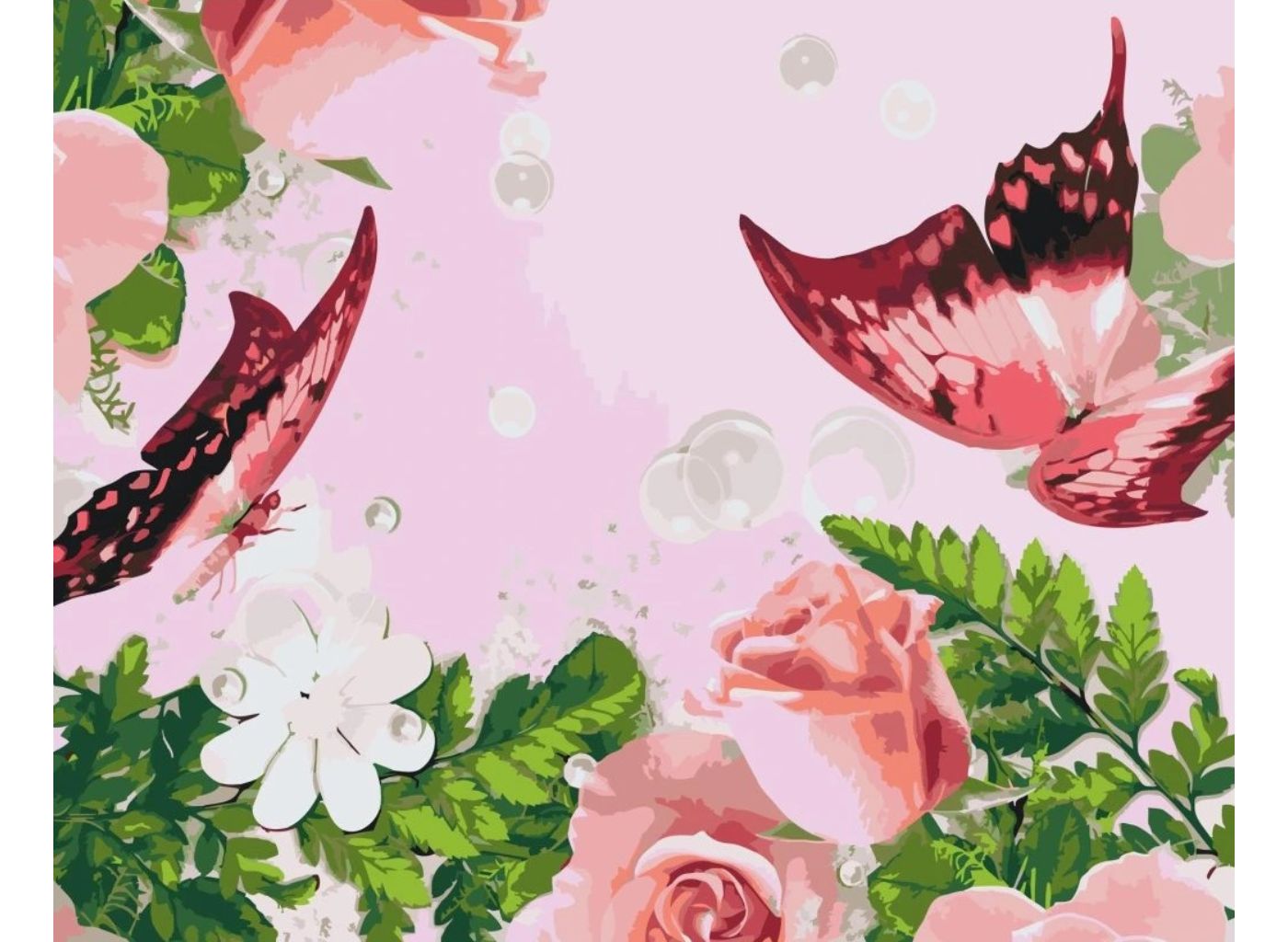 MALUJEŠ Malování podle čísel - MOTÝLI V RŮŽÍCH Rozměr: 30 x 40 cm, Rámování: vypnuté plátno na rám