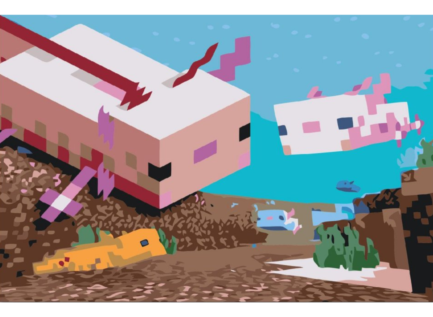 MALUJEŠ Malování podle čísel - MINECRAFT AXOLOTL Rozměr: 80x120 cm, Rámování: bez rámu a bez vypnutí plátna