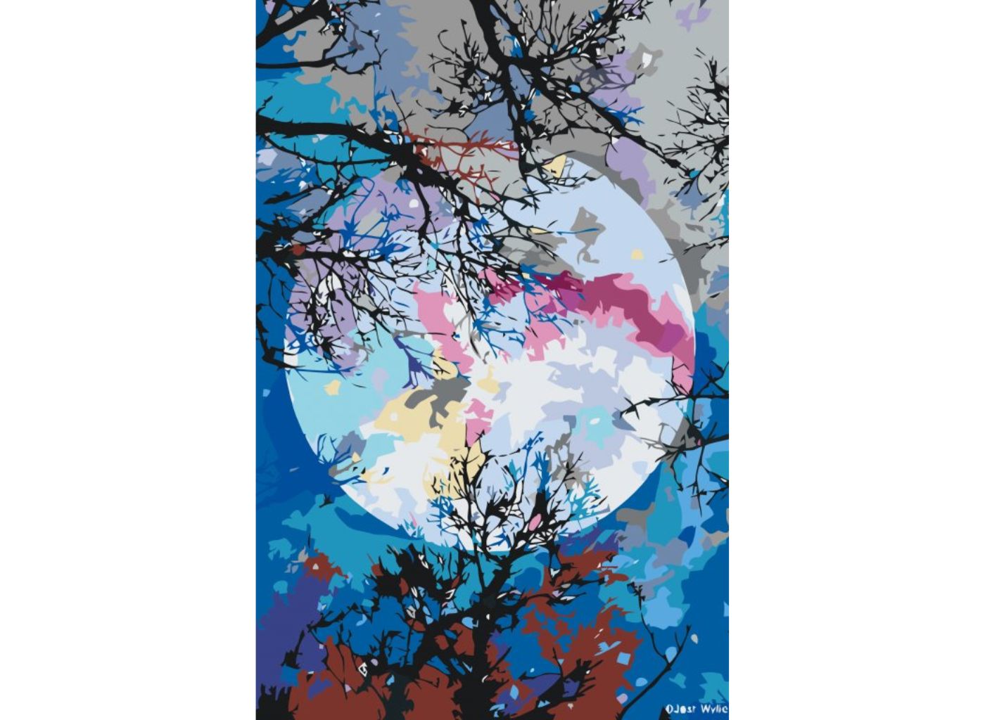 MALUJEŠ Malování podle čísel - JOSHUA DAIL - BAREVNÝ MĚSÍC 40 x 60 Rozměr: 40 x 60 cm, Rámování: bez rámu a bez vypnutí plátna