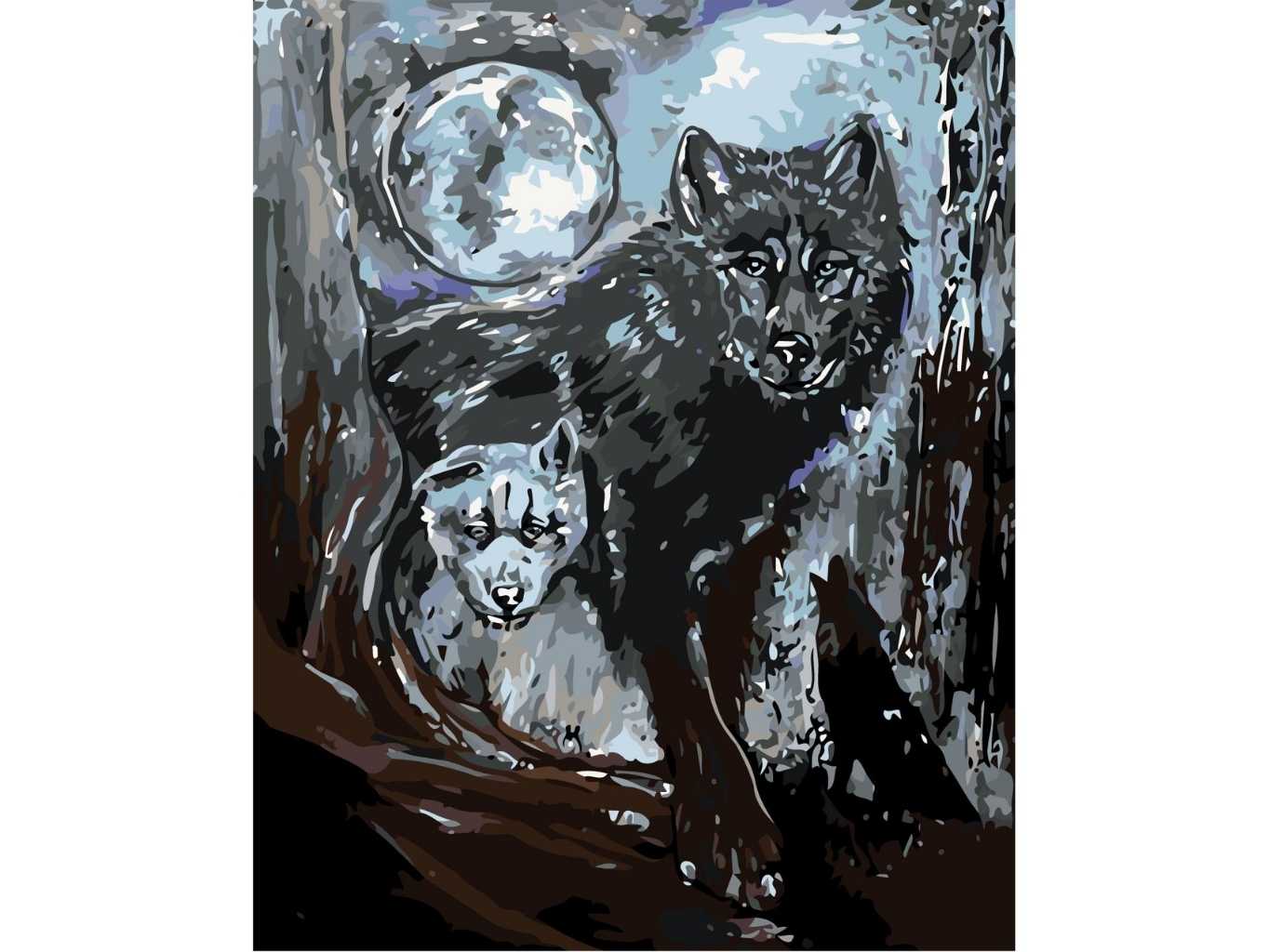 MALUJEŠ Malování podle čísel - OBRAZY OD LENKY - VLCI PŘI ÚPLŇKU Rozměr: 40x50 cm, Rámování: vypnuté plátno na rám