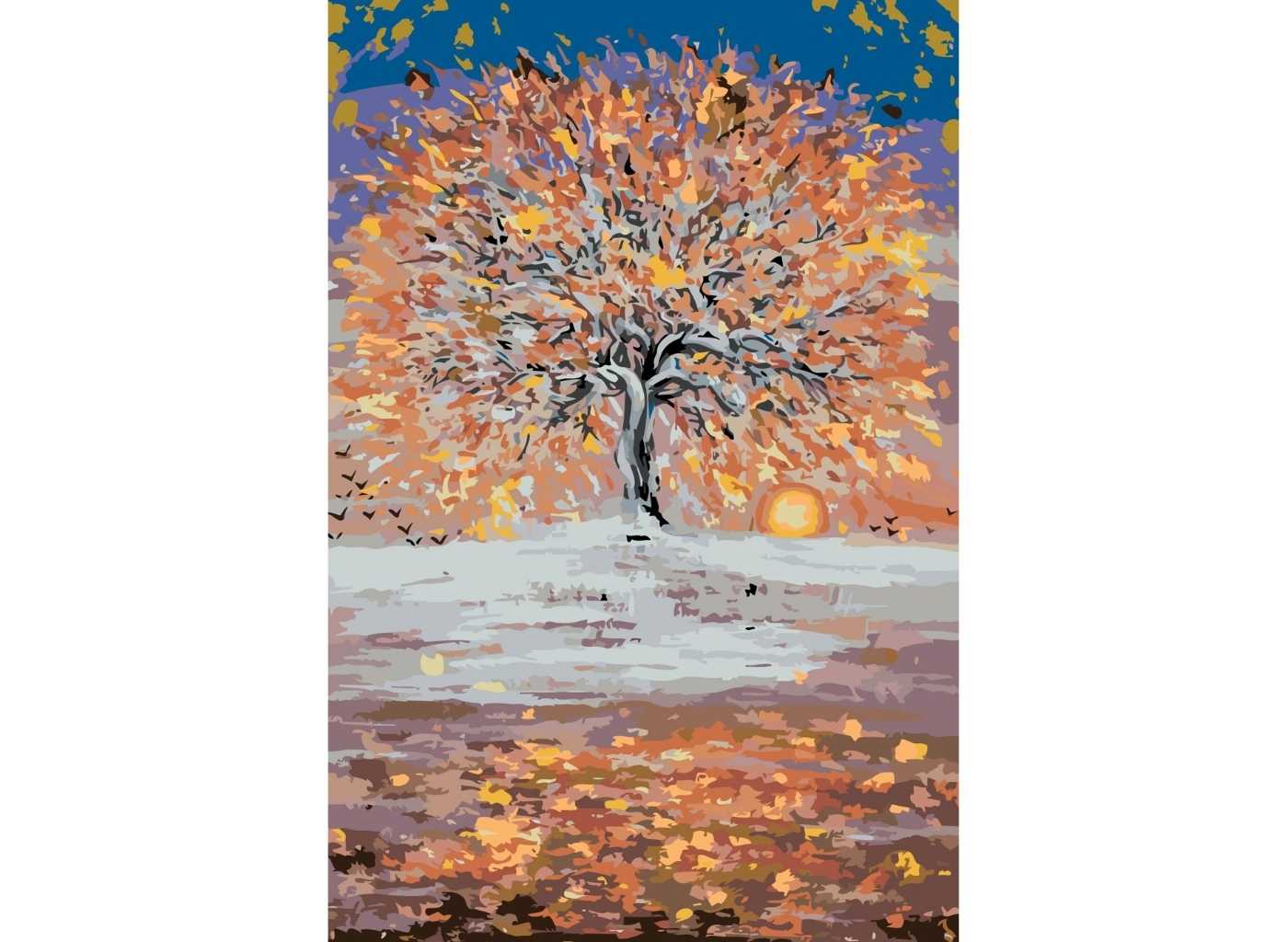 MALUJEŠ Malování podle čísel - STROM PŘI ZÁPADU SLUNCE by LOUISE ART Rozměr: 40x60 cm, Rámování: bez rámu a bez vypnutí plátna