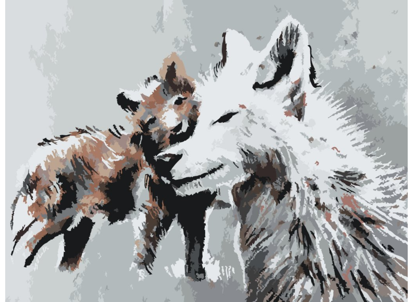 MALUJEŠ Malování podle čísel - OBRAZY OD MARIANNE - VLK S MLÁDĚTEM Rozměr: 80x100 cm, Rámování: vypnuté plátno na rám