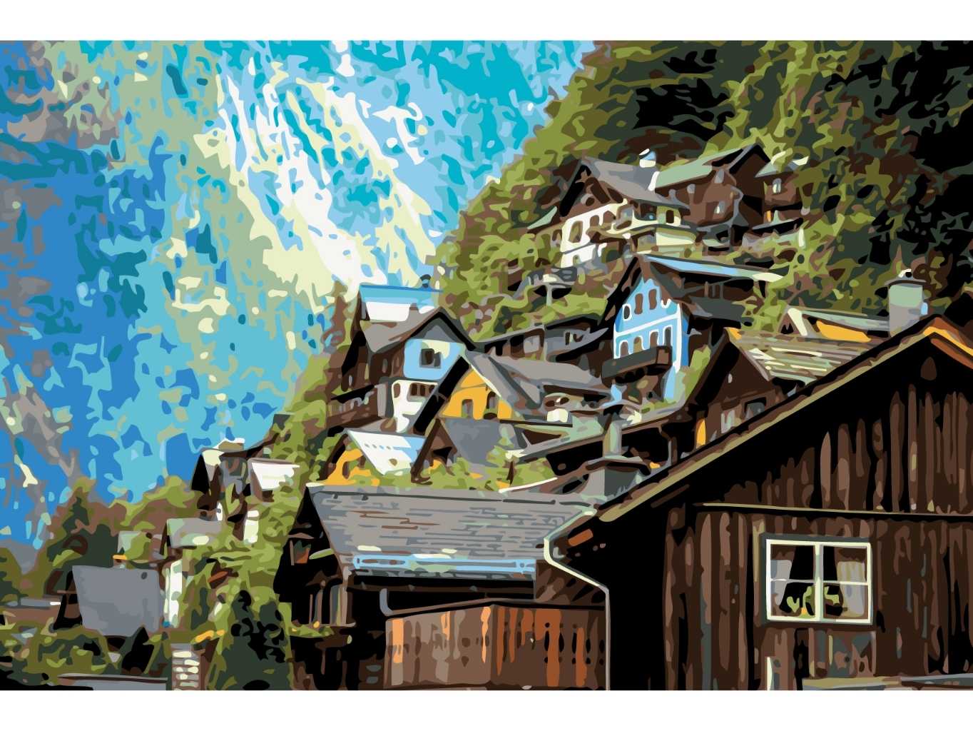 MALUJEŠ Malování podle čísel - VESNIČKA VE SKALÁCH Rozměr: 40x60 cm, Rámování: bez rámu a bez vypnutí plátna