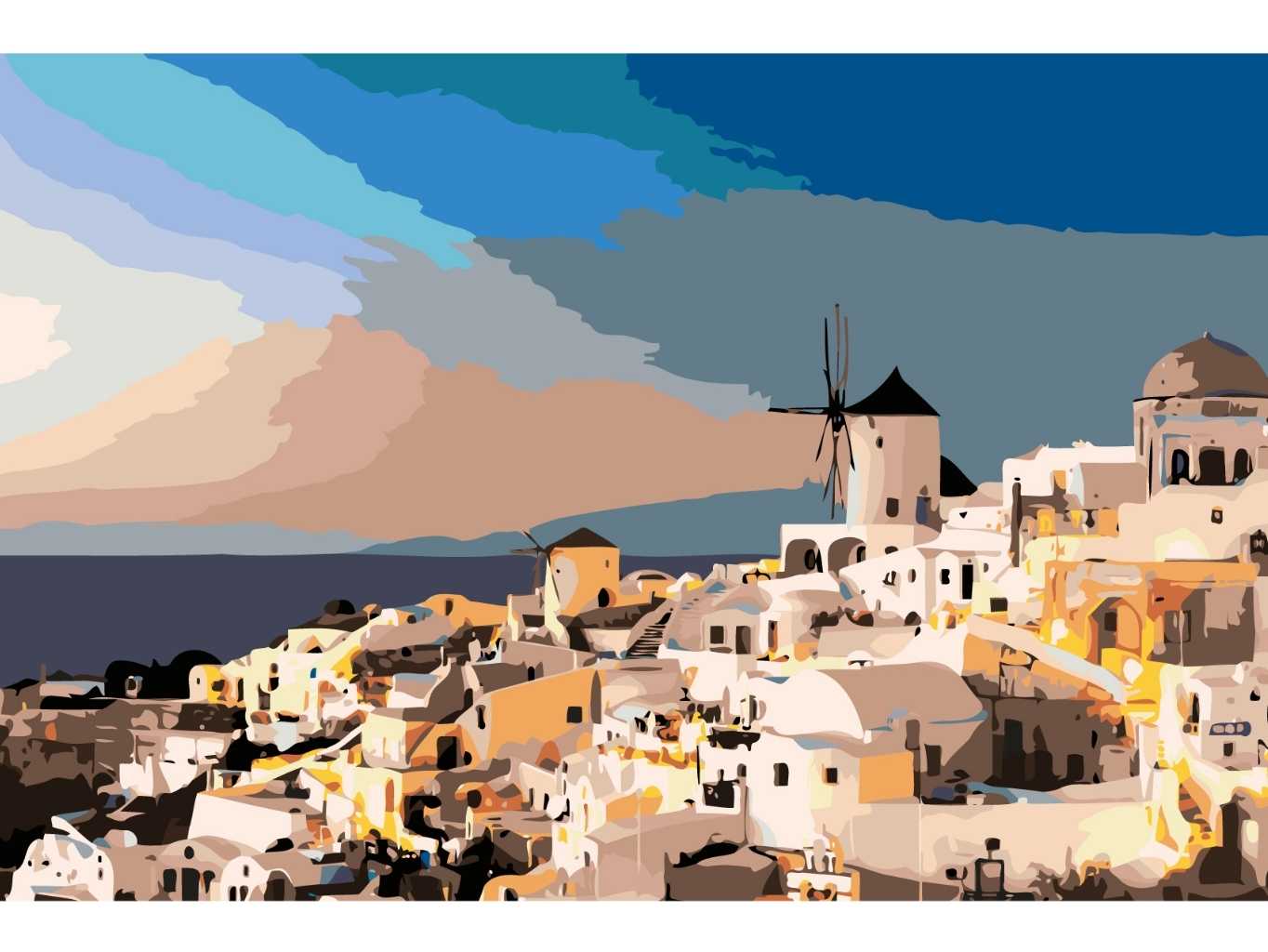 MALUJEŠ Malování podle čísel - FIRA - SANTORINI - ŘECKO Rozměr: 80x120 cm, Rámování: vypnuté plátno na rám