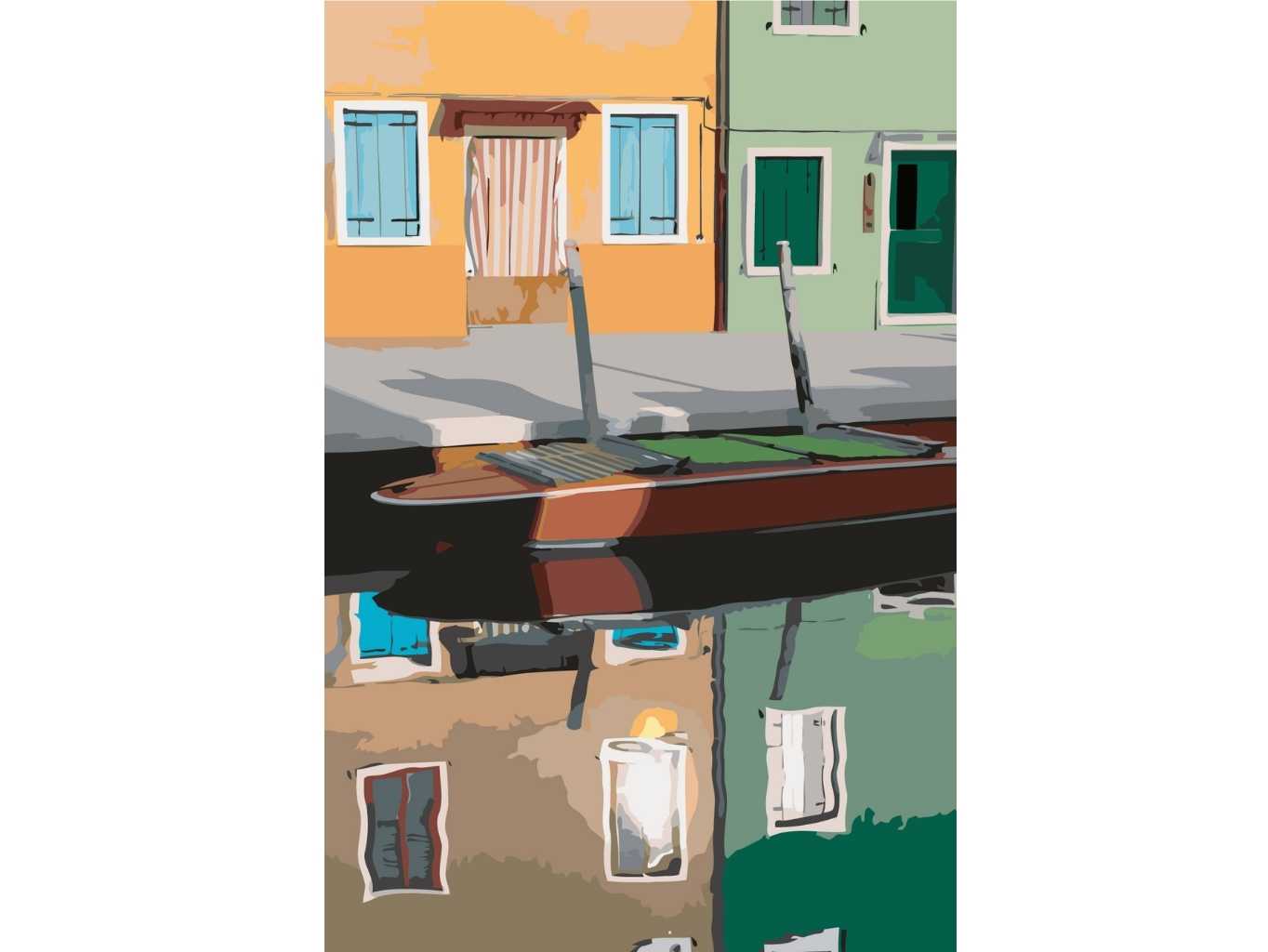 MALUJEŠ Malování podle čísel - LOĎKA A BAREVNÉ DOMKY Rozměr: 40x60 cm, Rámování: bez rámu a bez vypnutí plátna