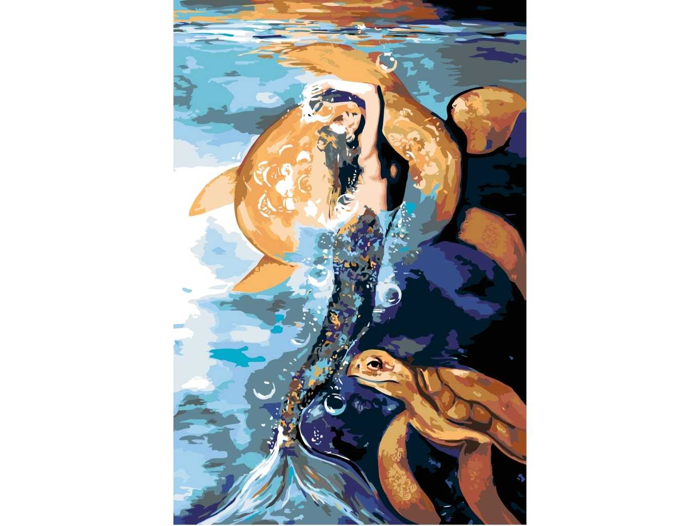 MALUJEŠ Malování podle čísel - OBRAZY OD LENKY - MOŘSKÁ PANNA A ŽELVY Rozměr: 40x60 cm, Rámování: vypnuté plátno na rám