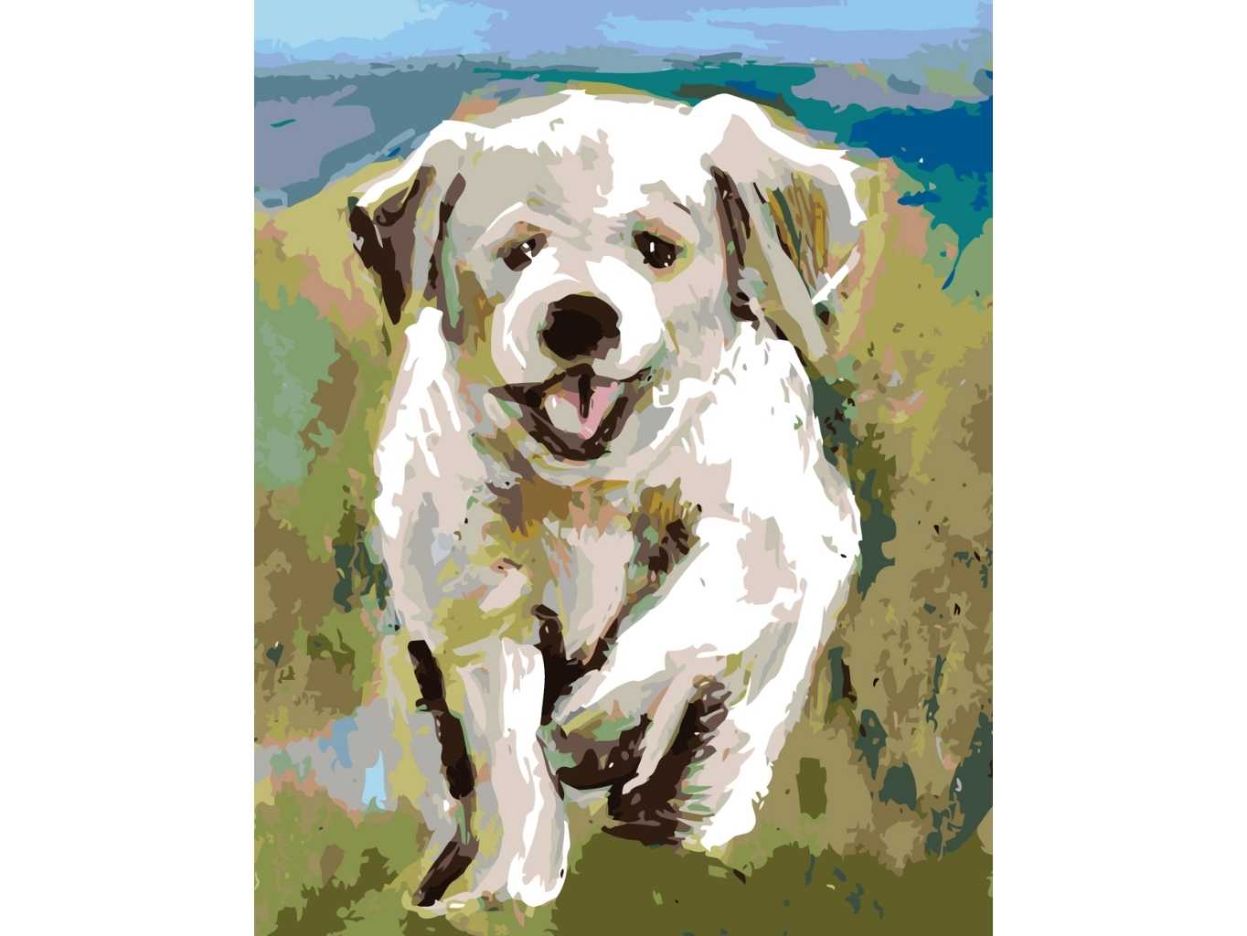 MALUJEŠ Malování podle čísel - OBRAZY OD MARIANNE - BĚŽÍCÍ BÍLÉ ŠTĚŇÁTKO Rozměr: 30x40 cm, Rámování: bez rámu a bez vypnutí plátna