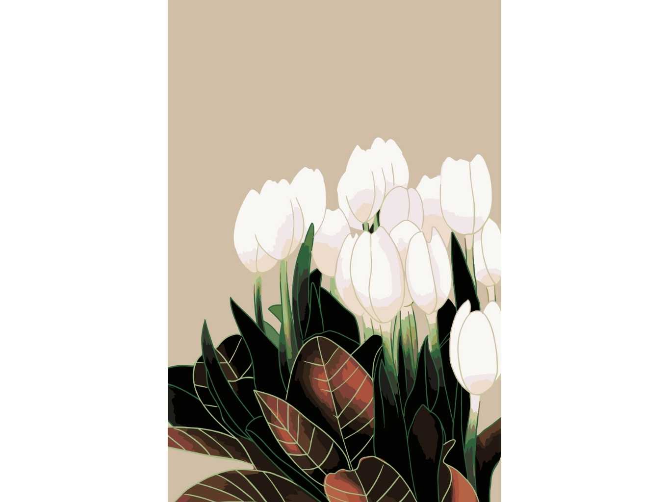 MALUJEŠ Malování podle čísel - AGNIESZKA MLECZEK - MALOVANÉ BÍLÉ TULIPÁNY Rozměr: 60x80 cm, Rámování: bez rámu a bez vypnutí plátna