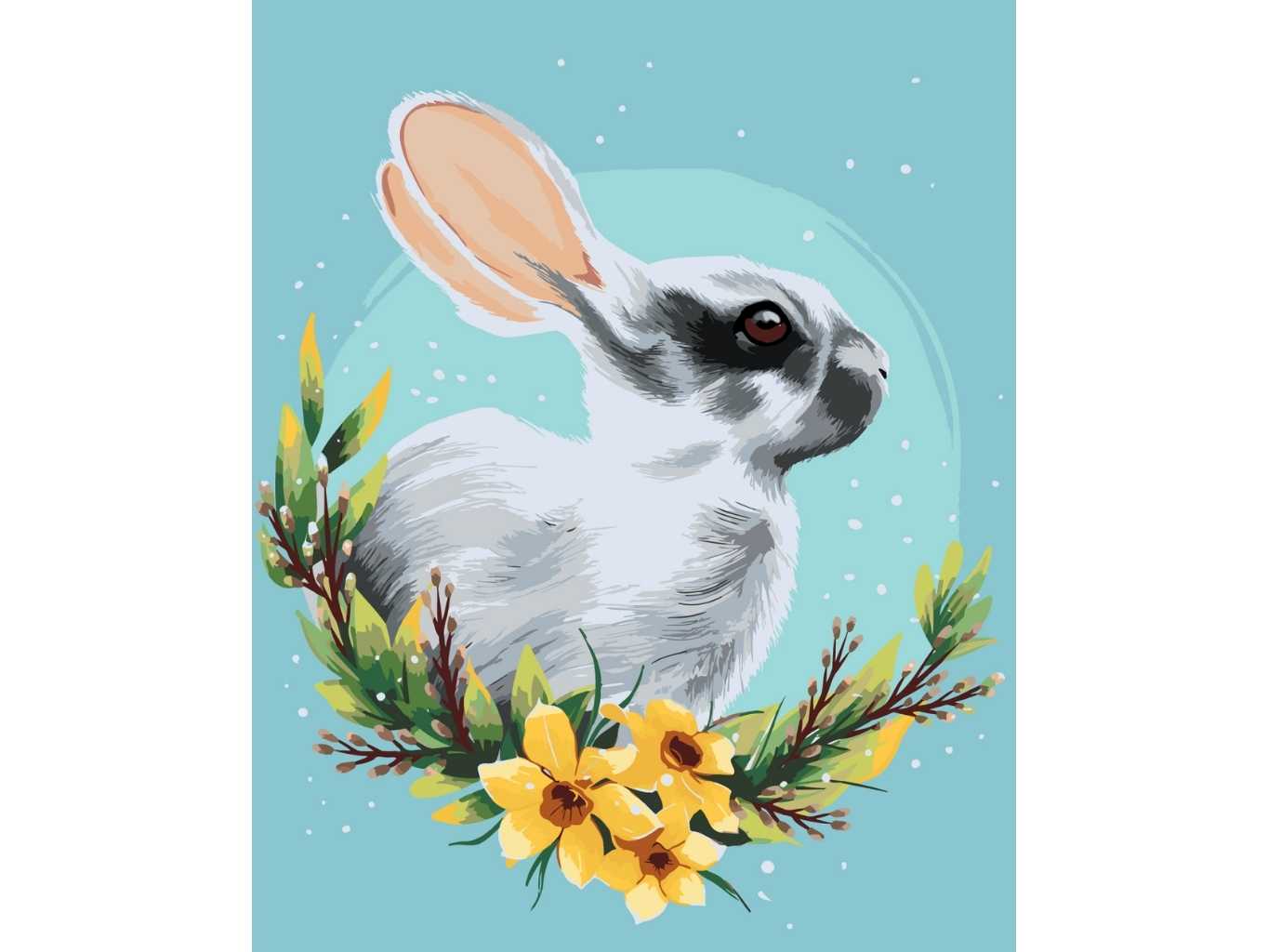 MALUJEŠ Malování podle čísel - AGNIESZKA MLECZEK - KRÁLÍČEK S JARNÍMI KVĚTINAMI Rozměr: 40x50 cm, Rámování: bez rámu a bez vypnutí plátna