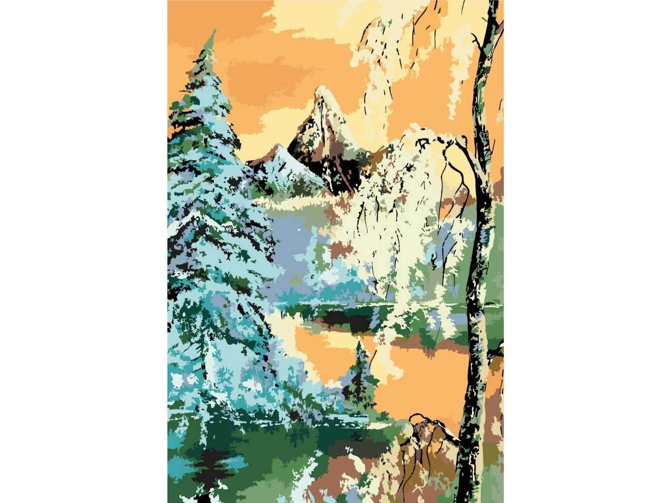 MALUJEŠ Malování podle čísel - MIROSLAV VYKYDAL - ZASNĚŽENÁ PŘÍRODA PŘI ZÁPADU SLUNCE Rozměr: 60x80 cm, Rámování: vypnuté plátno na rám