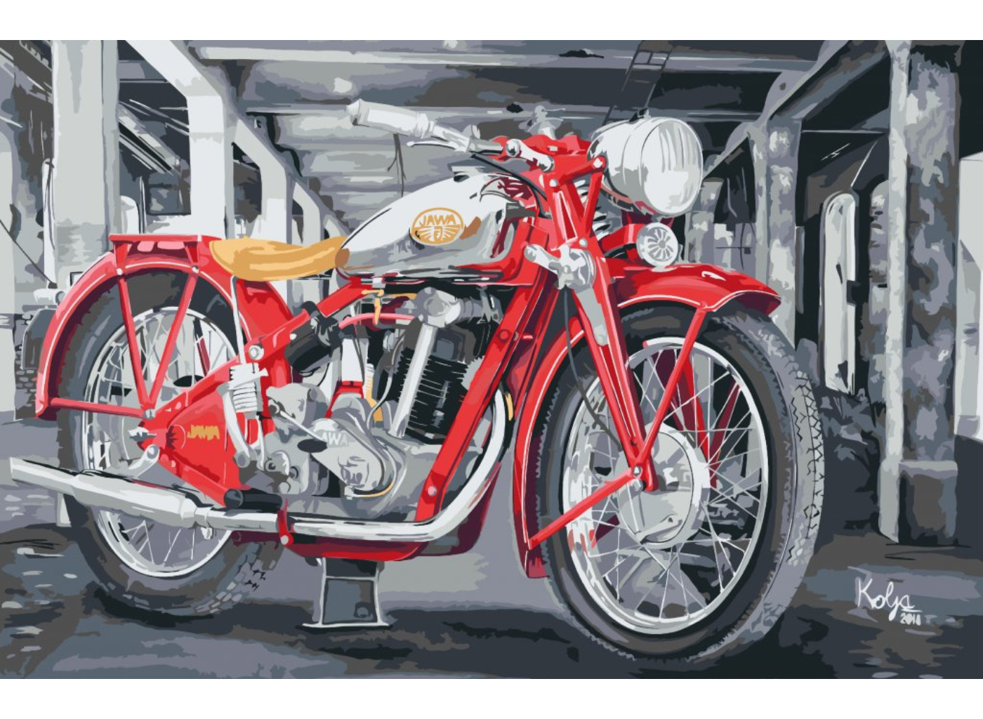 MALUJEŠ Malování podle čísel - KOLJA - JAWA 350 OHV Rozměr: 60x80 cm, Rámování: bez rámu a bez vypnutí plátna