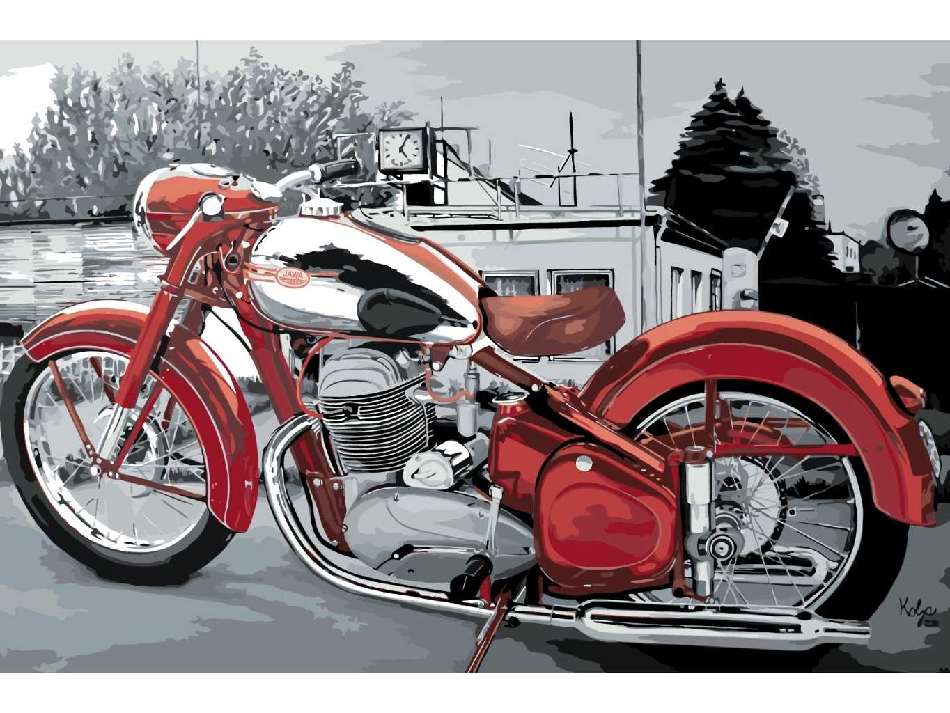 MALUJEŠ Malování podle čísel - KOLJA - JAWA 500 OHC ŠNEK Rozměr: 80x120 cm, Rámování: vypnuté plátno na rám