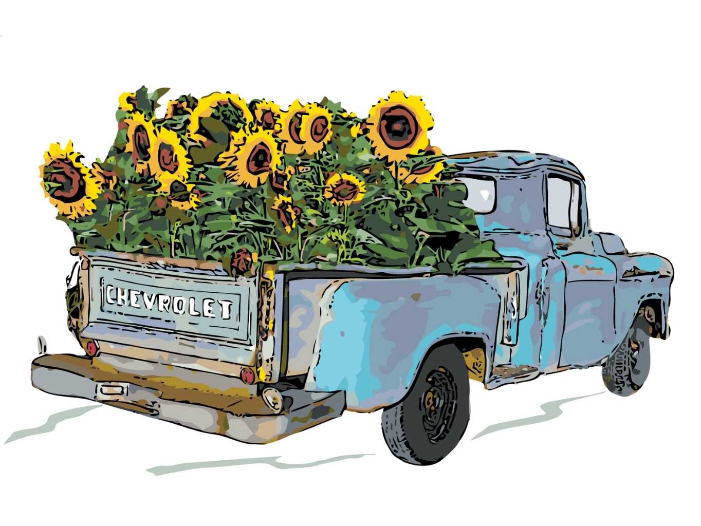MALUJEŠ Malování podle čísel - OBRAZY OD JANY - CHEVROLET PLNÝ SLUNEČNIC Rozměr: 60x80 cm, Rámování: bez rámu a bez vypnutí plátna