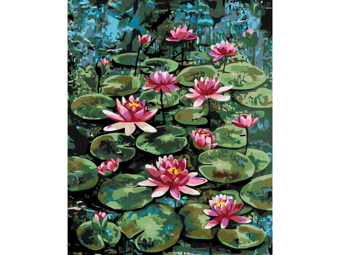 MALUJEŠ Malování podle čísel - GULISTAAN - VODNÍ LEKNÍNY Rozměr: 60x80 cm, Rámování: bez rámu a bez vypnutí plátna