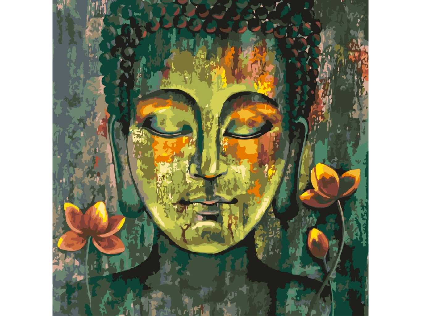 MALUJEŠ Malování podle čísel - GULISTAAN - BUDDHA V ZELENÉ Rozměr: 40X40 cm, Rámování: vypnuté plátno na rám
