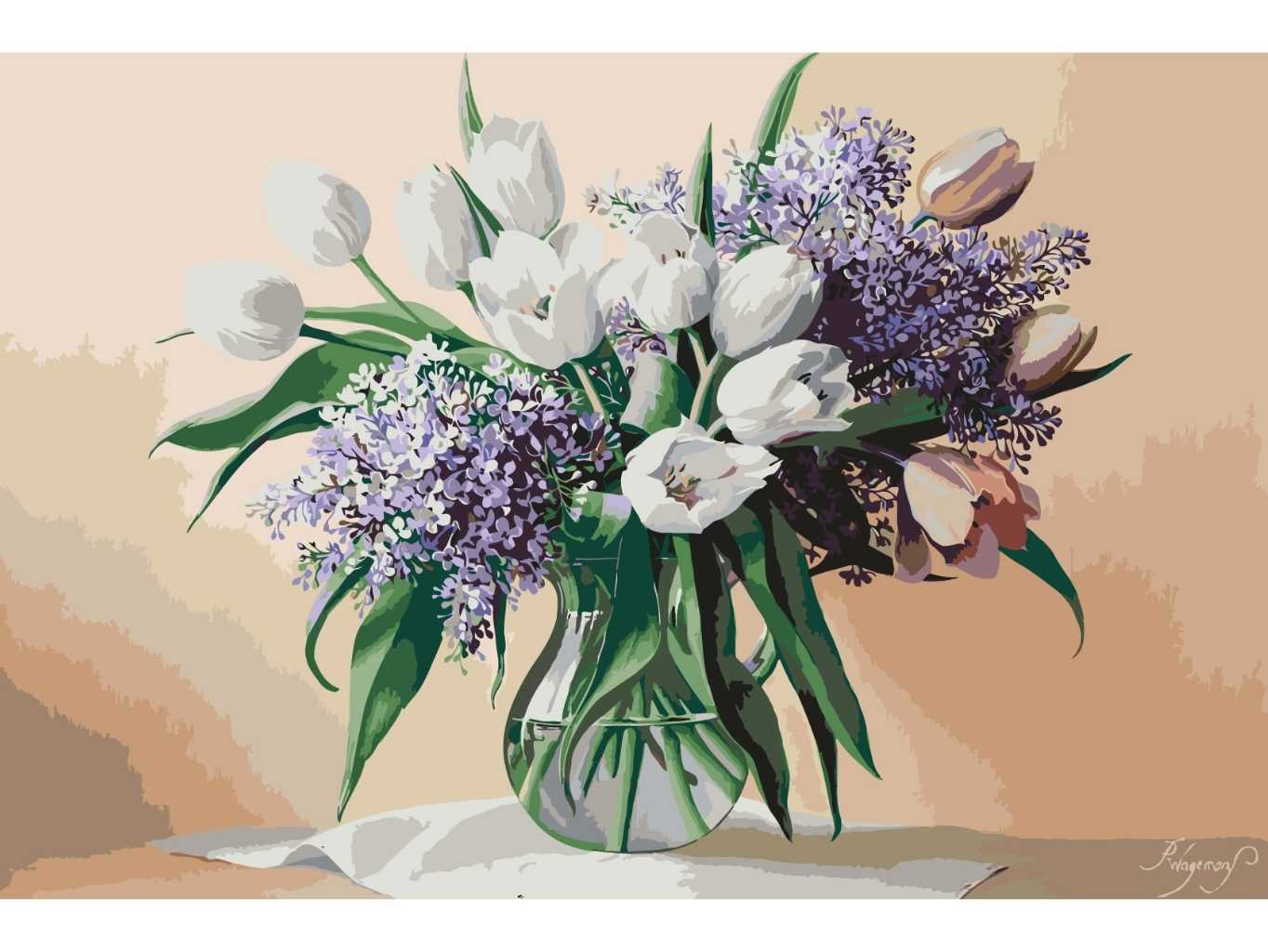 MALUJEŠ Malování podle čísel - PIETER WAGEMANS - ŠEŘÍKY A BÍLÉ TULIPÁNY Rozměr: 60x80 cm, Rámování: vypnuté plátno na rám
