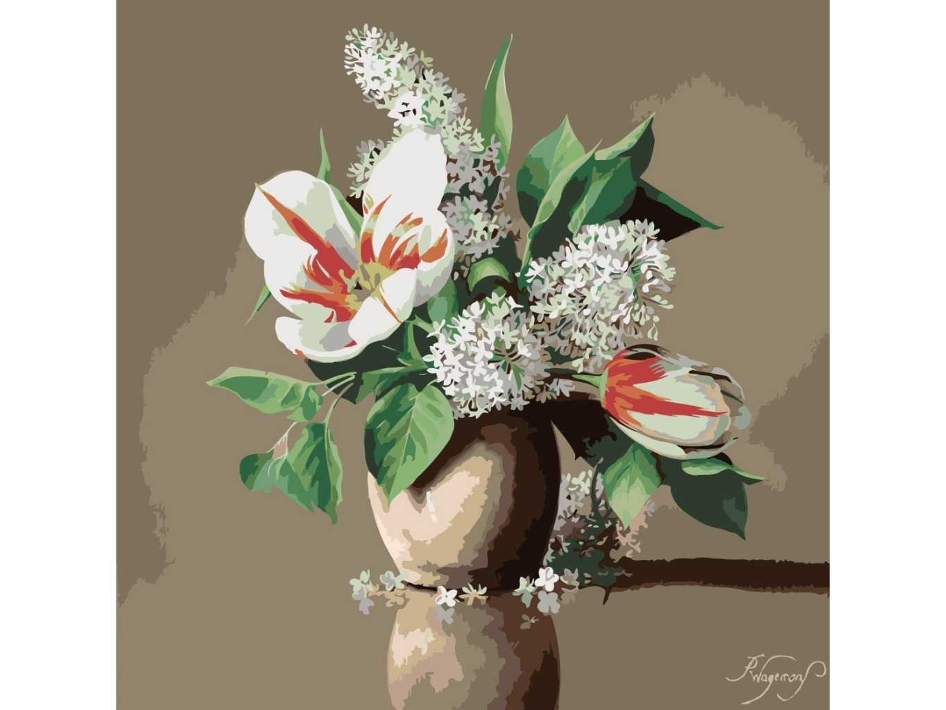 MALUJEŠ Malování podle čísel - PIETER WAGEMANS - TULIPÁNY A BÍLÝ ŠEŘÍK Rozměr: 80x80 cm, Rámování: bez rámu a bez vypnutí plátna