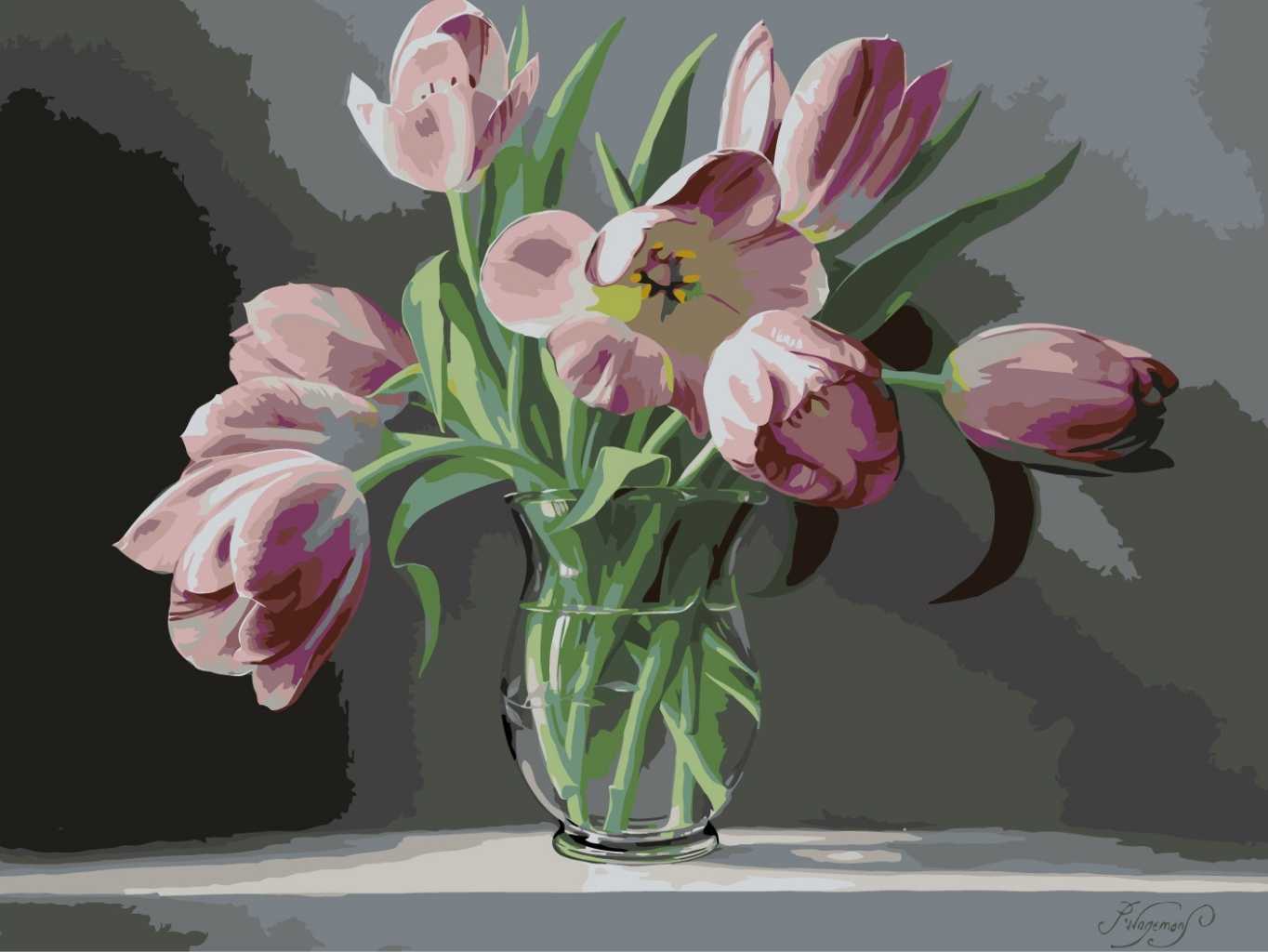 MALUJEŠ Malování podle čísel - PIETER WAGEMANS - PŘEKRÁSNÉ RŮŽOVÉ TULIPÁNY Rozměr: 60x80 cm, Rámování: vypnuté plátno na rám