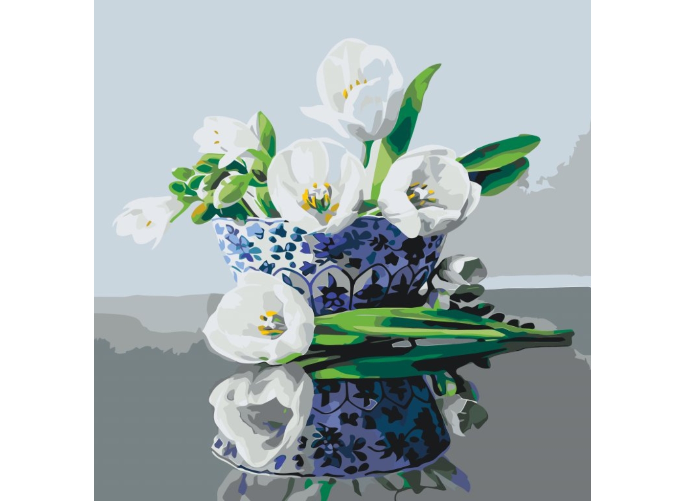 MALUJEŠ Malování podle čísel - PIETER WAGEMANS - BÍLÉ FRÉZIE A TULIPÁNY Rozměr: 80x80 cm, Rámování: bez rámu a bez vypnutí plátna