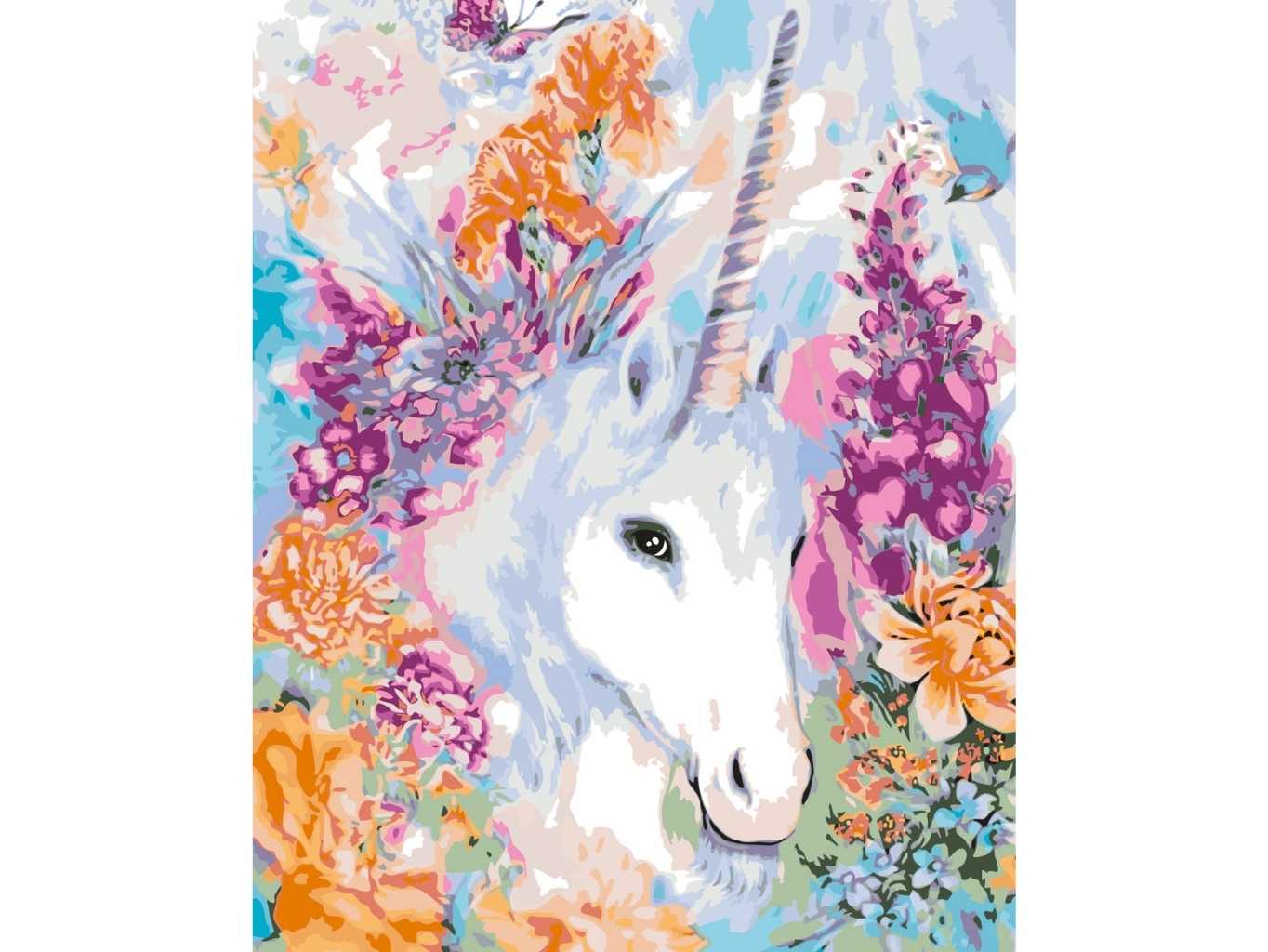 MALUJEŠ Malování podle čísel - PŘEKRÁSNÝ JEDNOROŽEC S KVĚTINAMI Rozměr: 30x40 cm, Rámování: bez rámu a bez vypnutí plátna