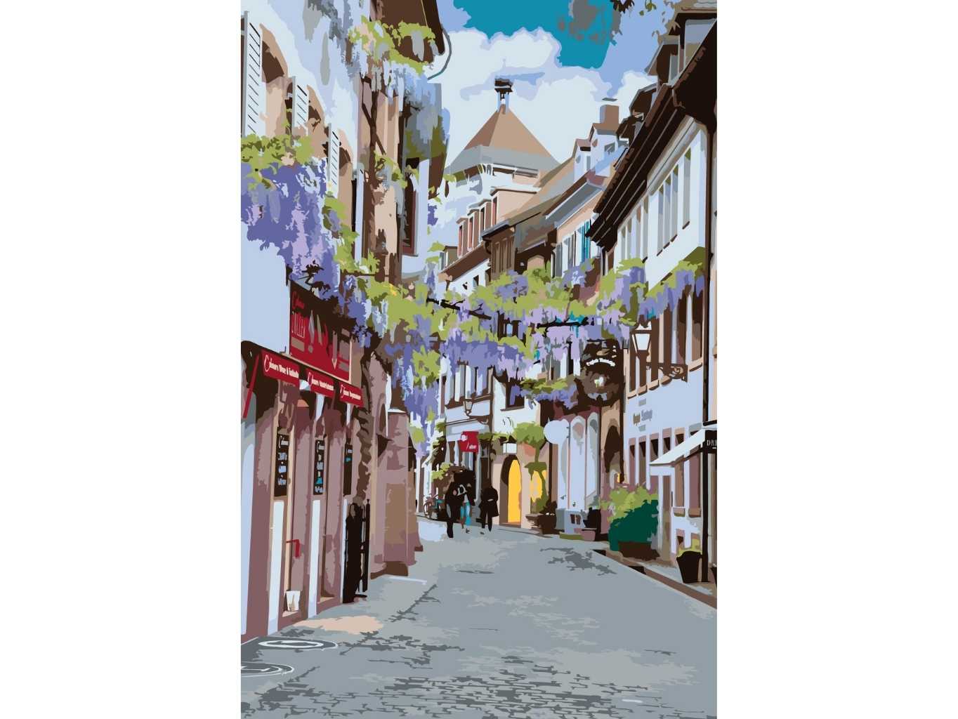 MALUJEŠ Malování podle čísel - KVĚTINOVÁ ULICE VE FREIBURGU - NĚMECKO Rozměr: 40x60 cm, Rámování: bez rámu a bez vypnutí plátna