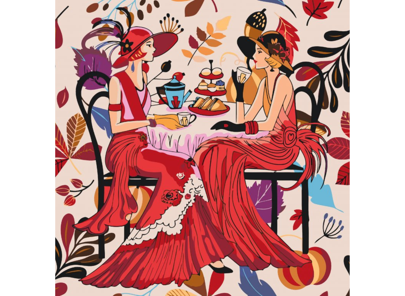 MALUJEŠ Malování podle čísel - DÁMY NA KAFÍČKU Rozměr: 80x80 cm, Rámování: bez rámu a bez vypnutí plátna